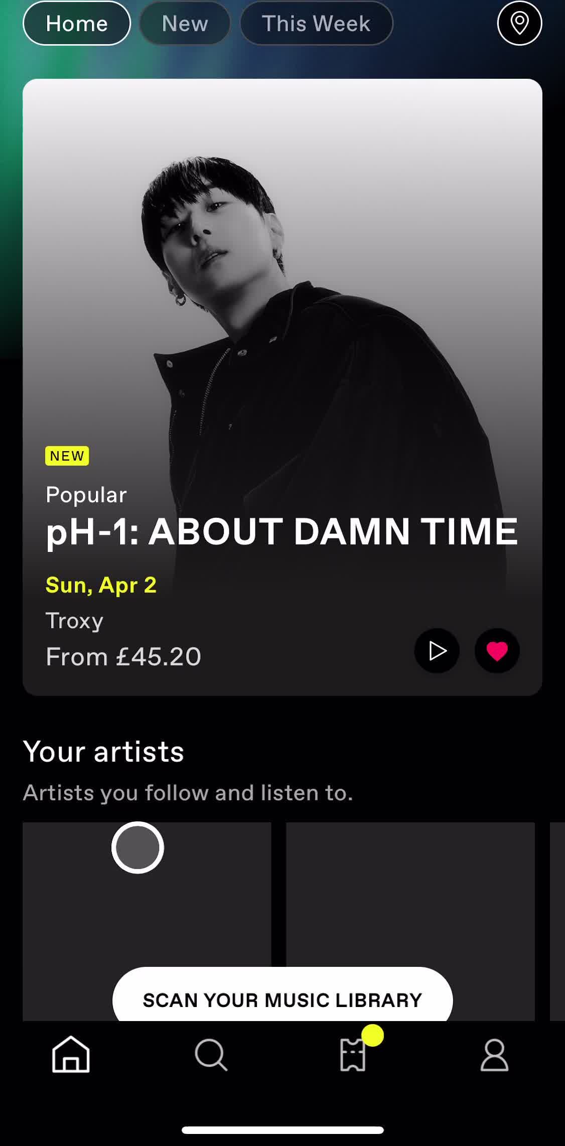 Dice Home screen in the General Browsing flow