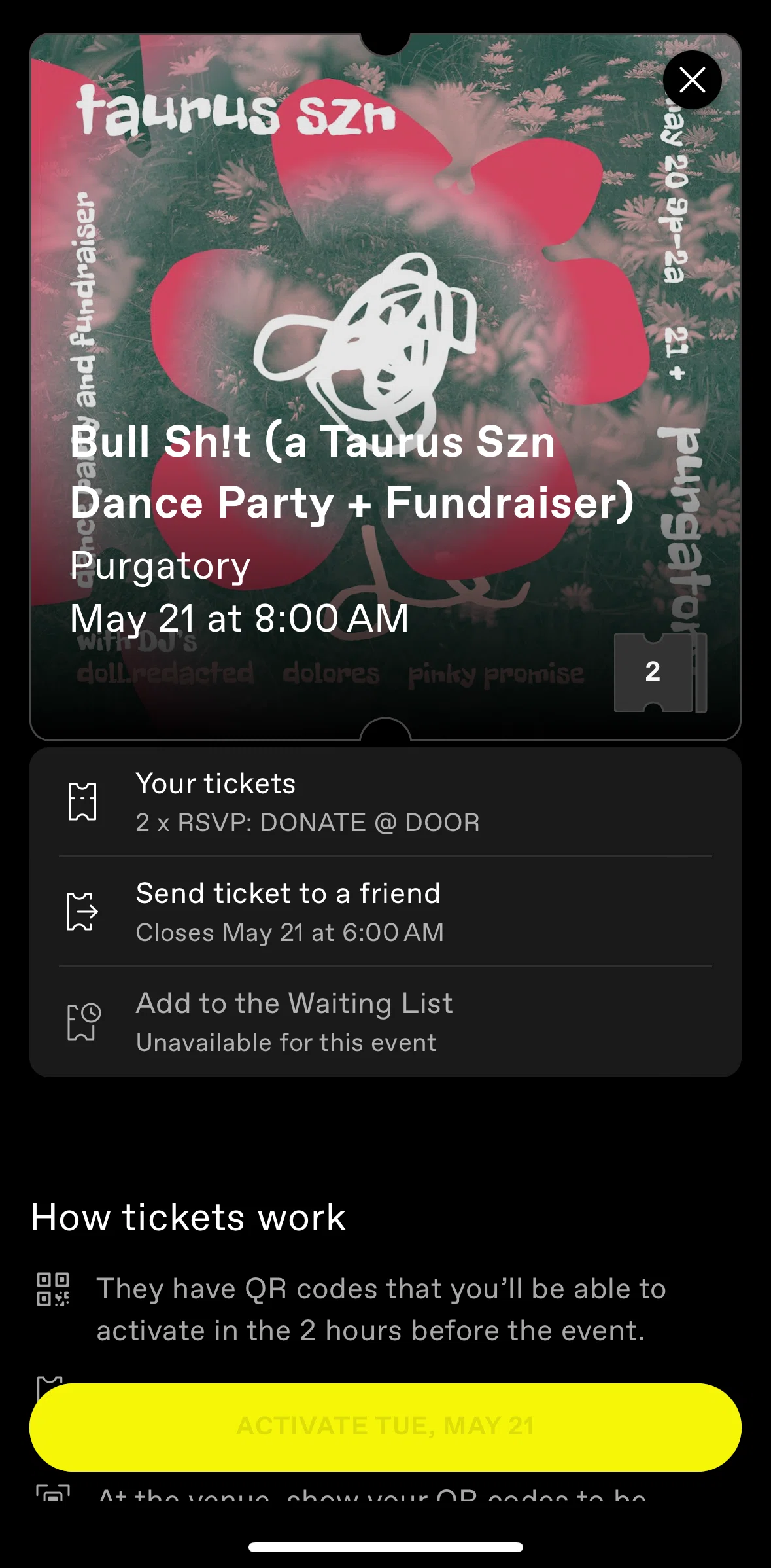 Dice Screen screen in the Sending a ticket to a friend flow