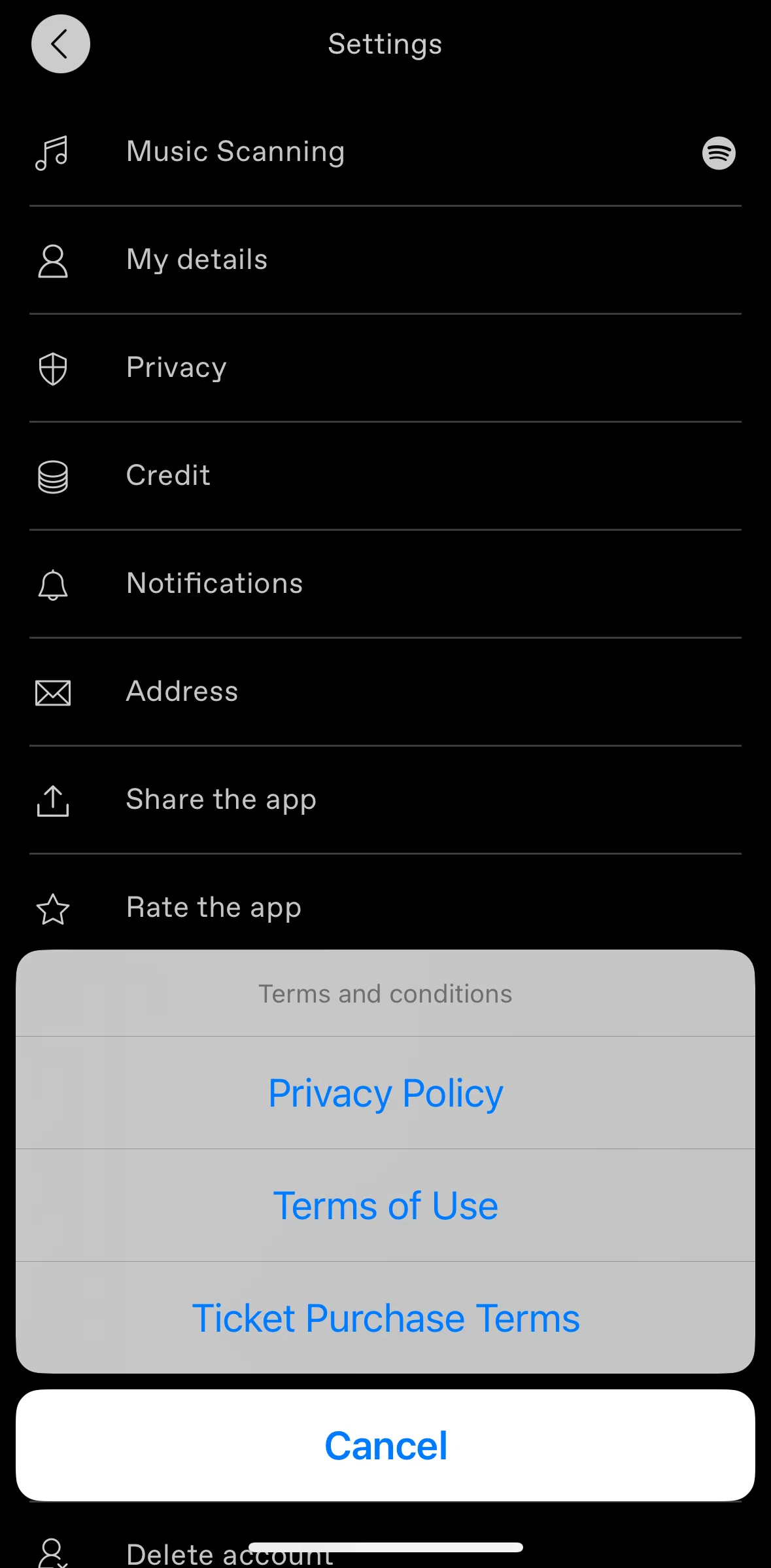Dice Screen screen in the Terms of use flow