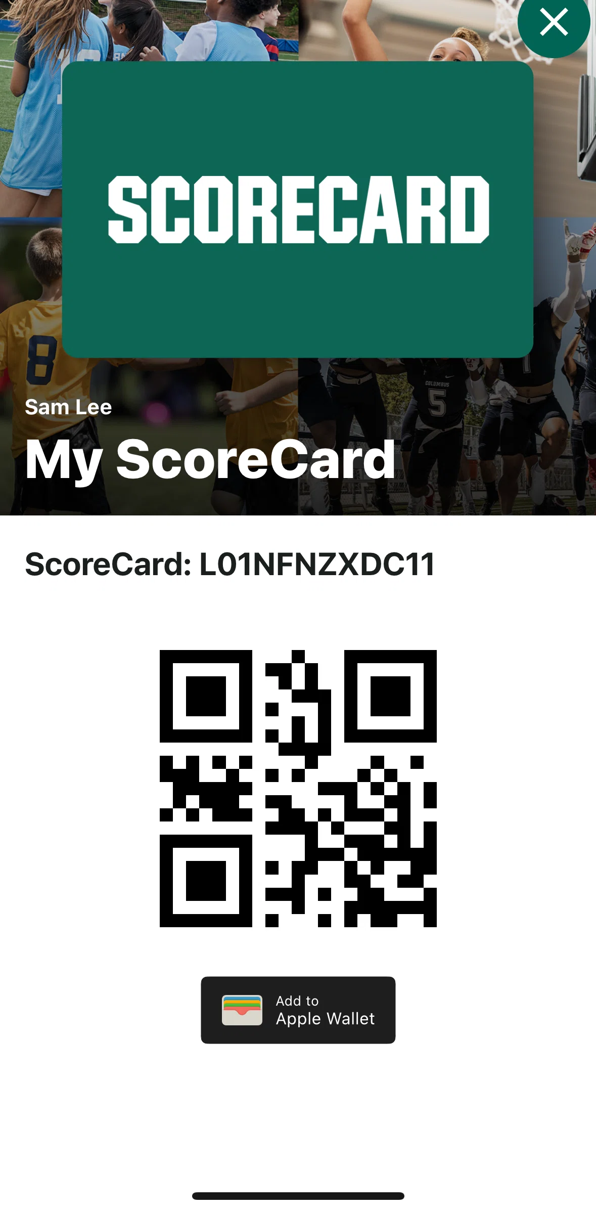 DICK’S Sporting Goods Screen screen in the Adding to Apple Wallet flow