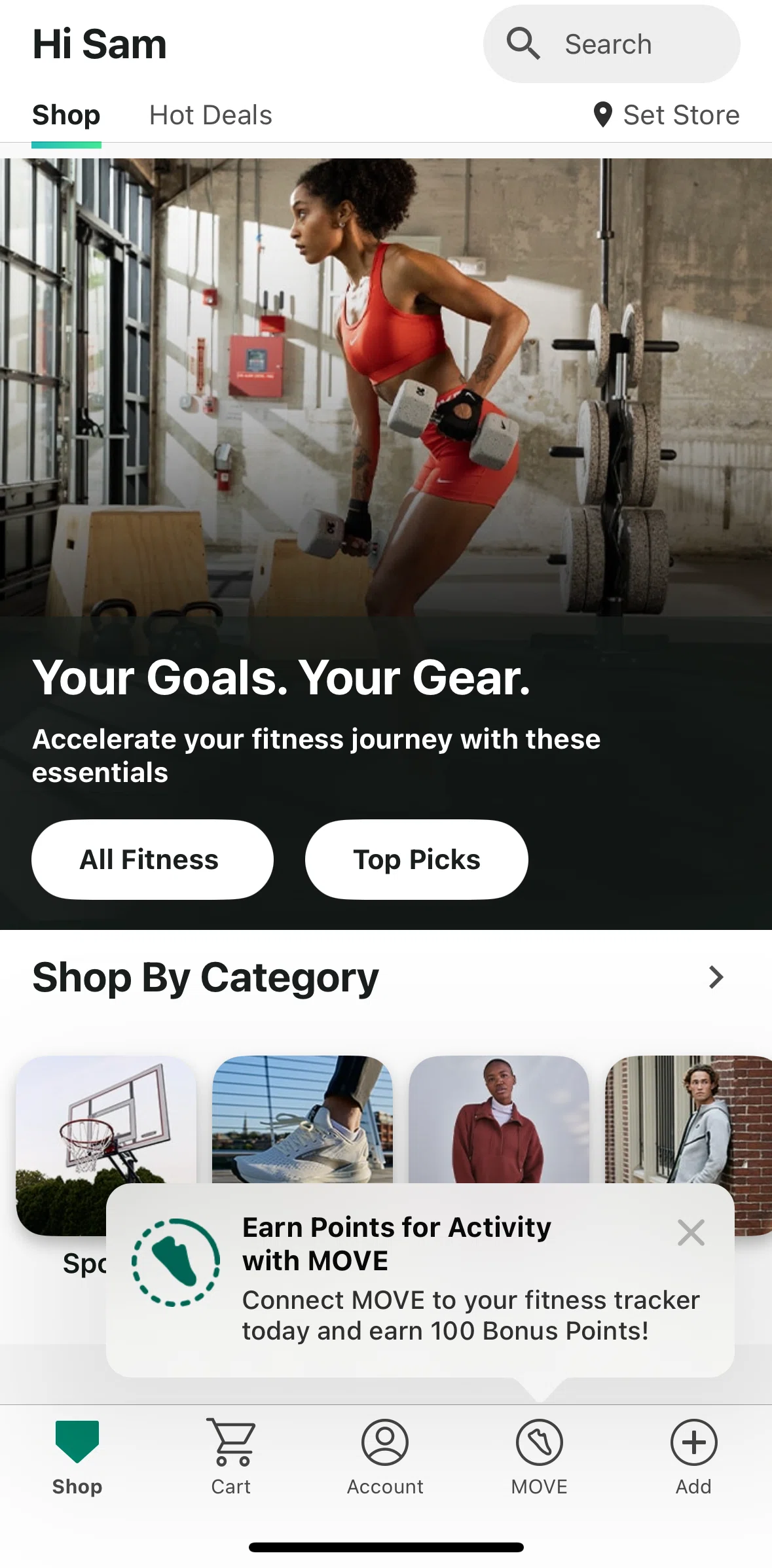 DICK’S Sporting Goods Screen screen in the Shop flow