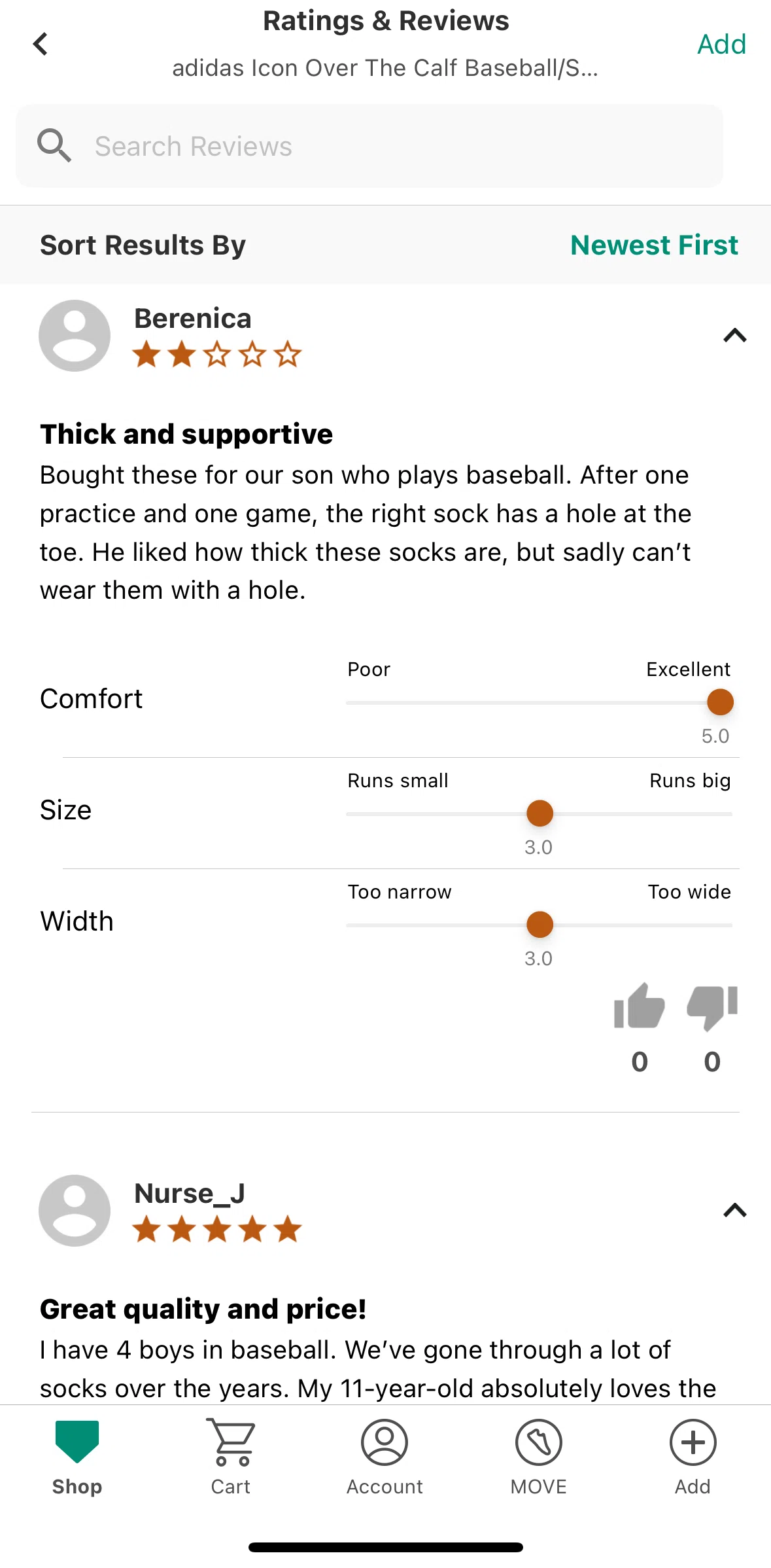 DICK’S Sporting Goods Screen screen in the Sorting reviews flow
