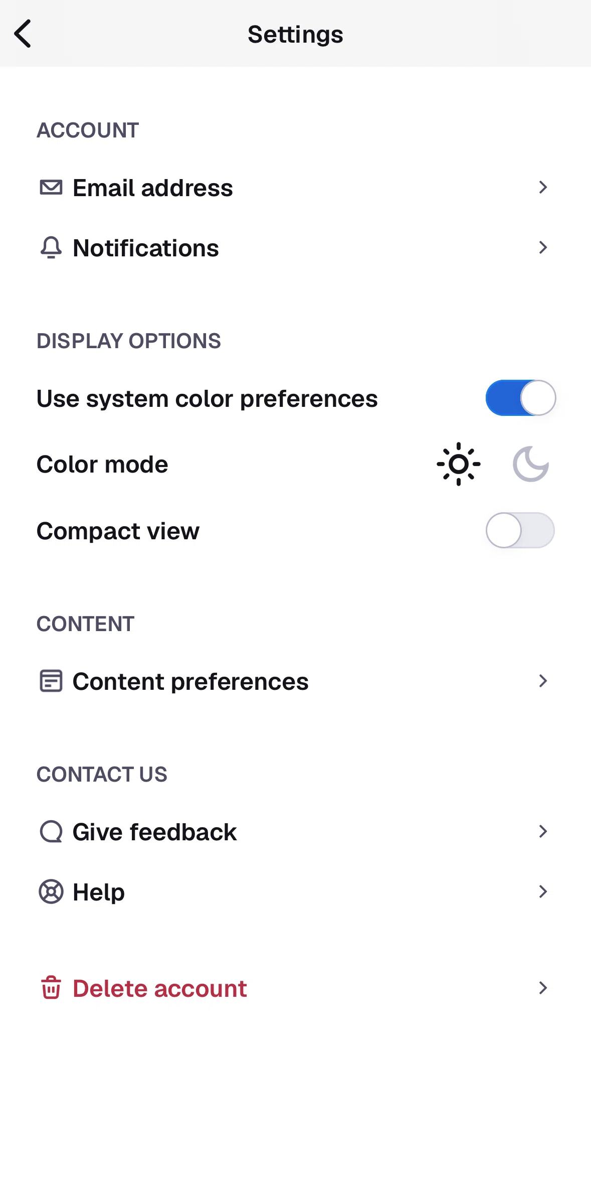 Digg Screen screen in the Content preferences flow