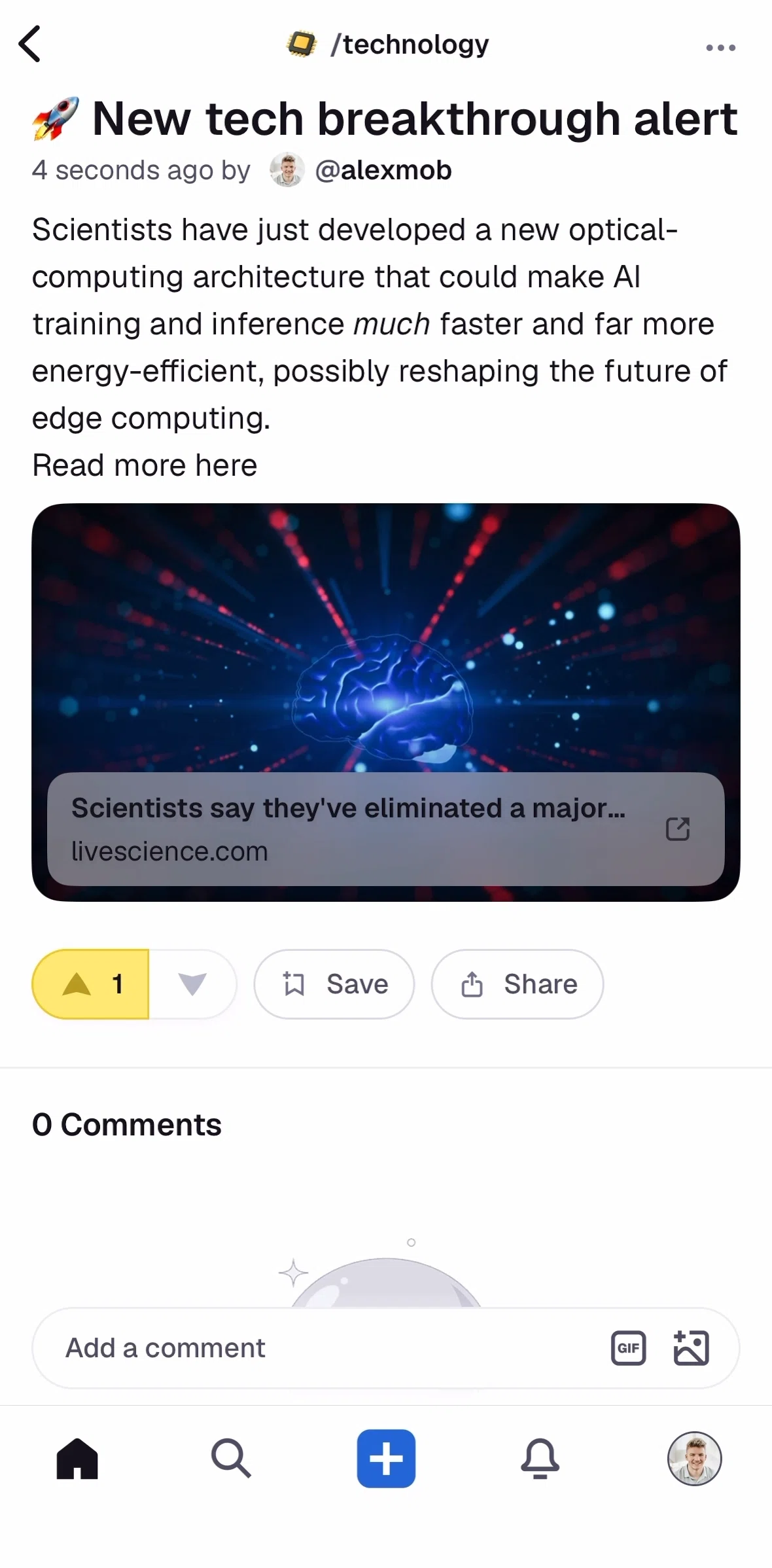 Digg Screen screen in the Deleting a post flow