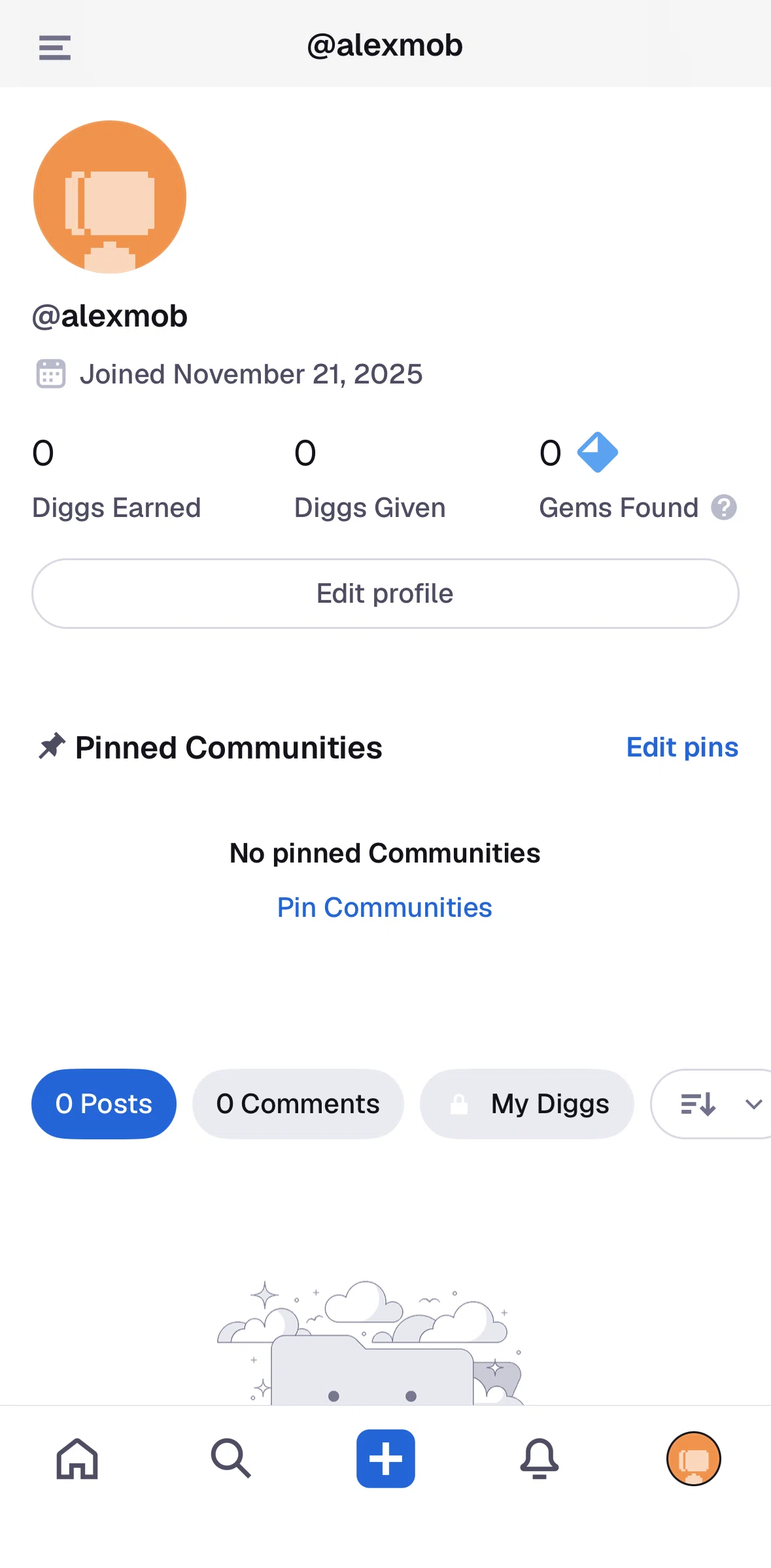 Digg Screen screen in the Editing profile flow