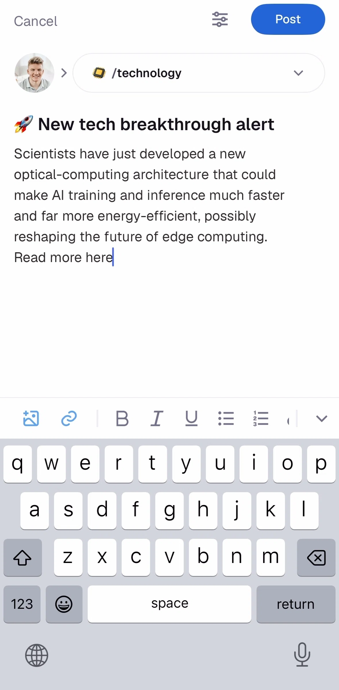 Digg Screen screen in the Formatting text flow