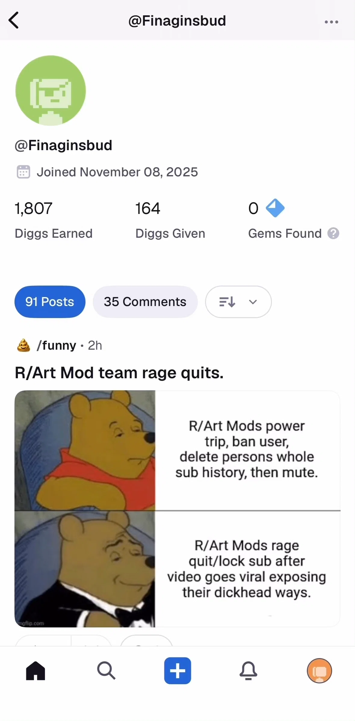 Digg Screen screen in the Gems found info flow