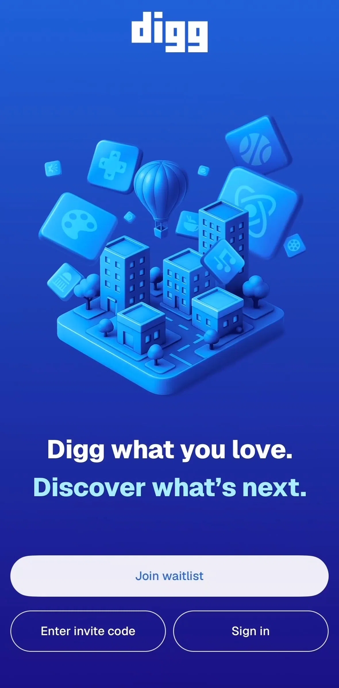 Digg Screen screen in the Joining waitlist flow
