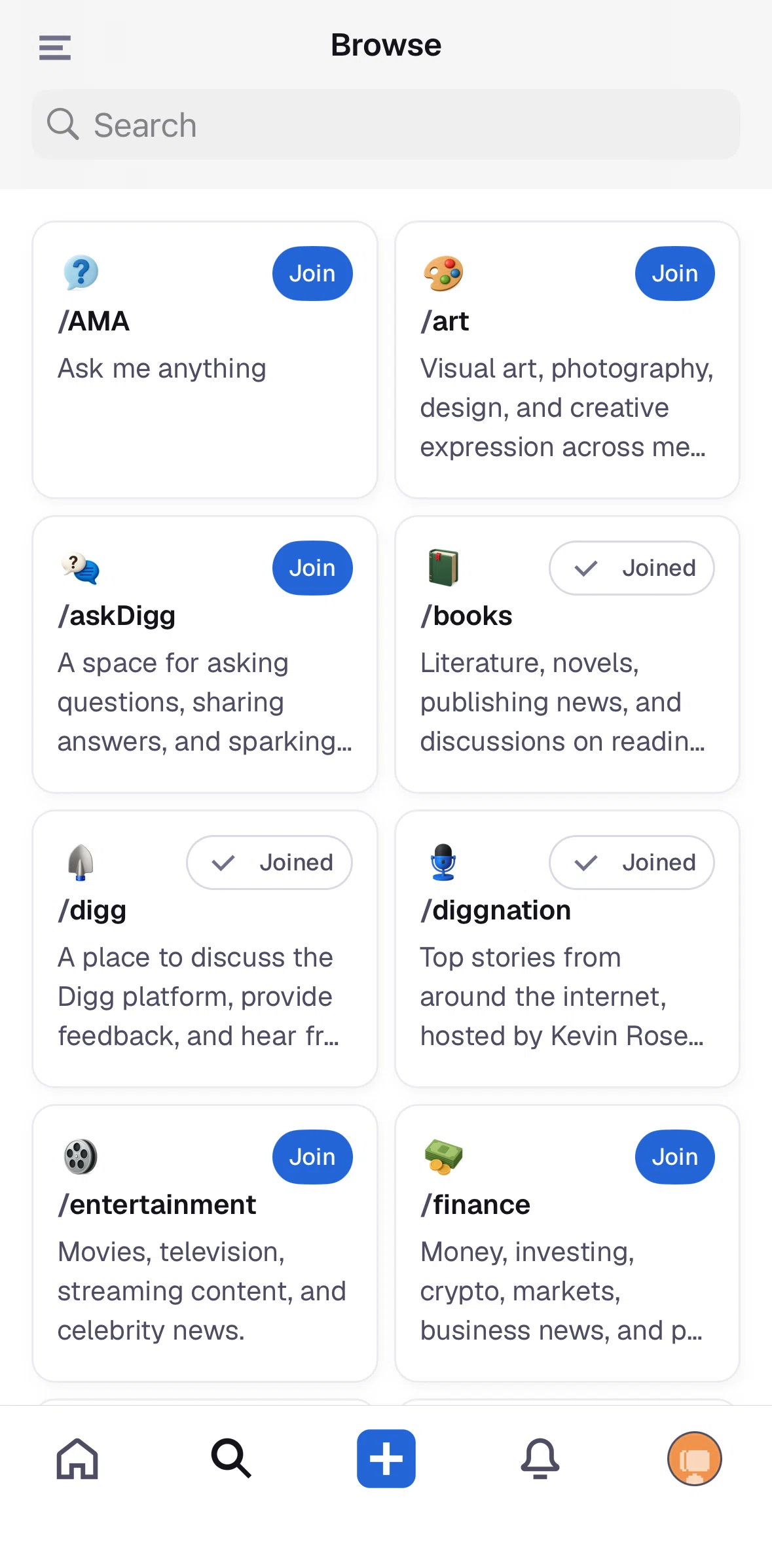 Digg Screen screen in the Searching Digg flow