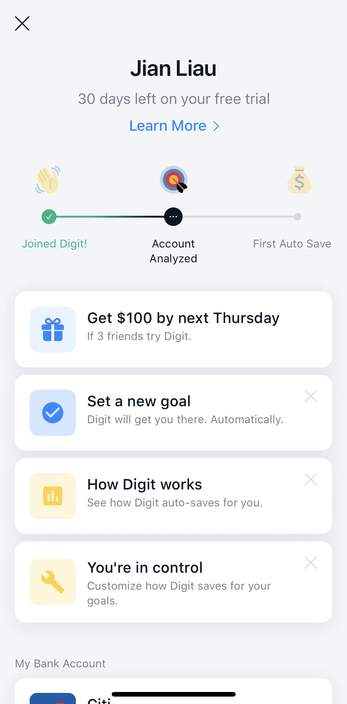 Digit Screen screen in the Settings flow