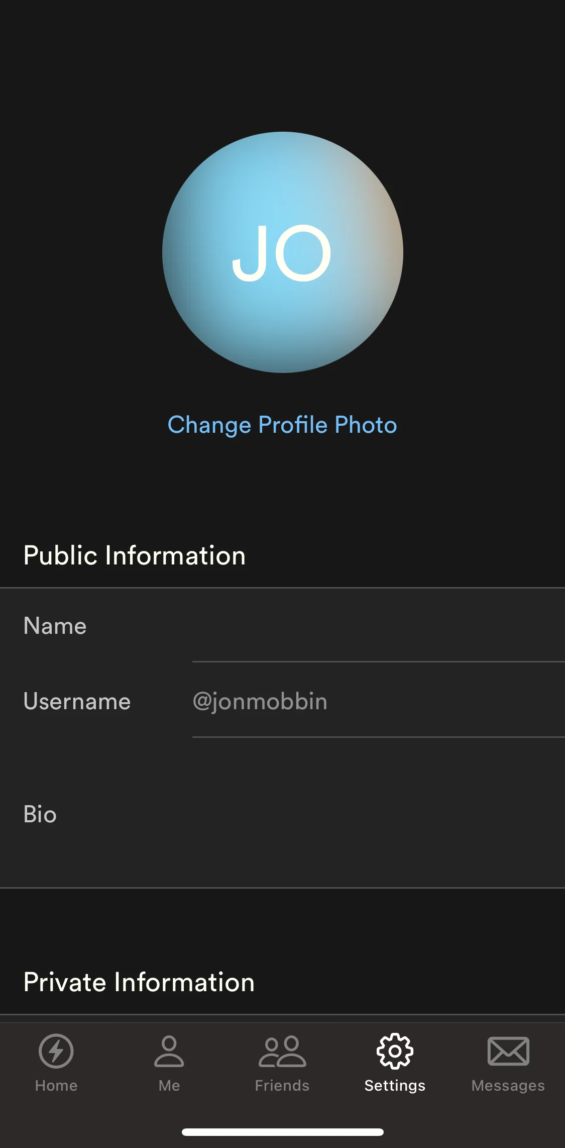 Dimensional Screen screen in the Adding a username & bio flow