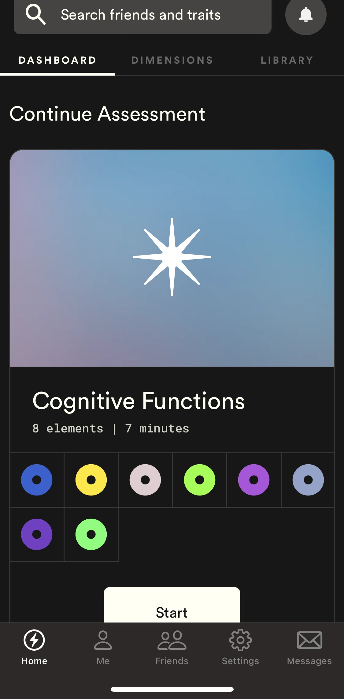 Dimensional Screen screen in the Completing a personality quiz flow