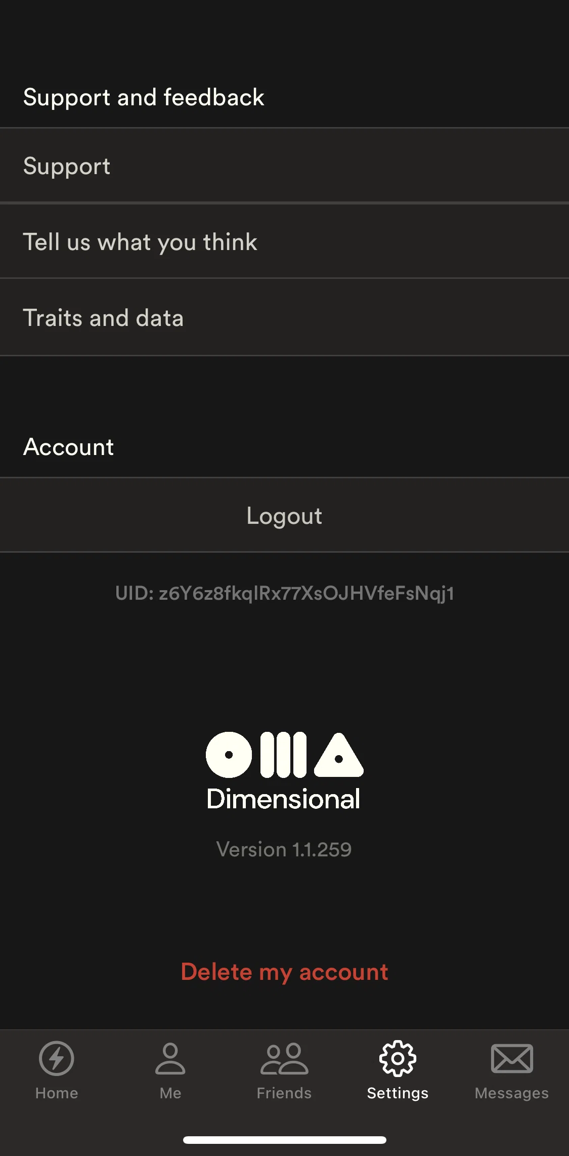 Dimensional Screen screen in the Logging out flow