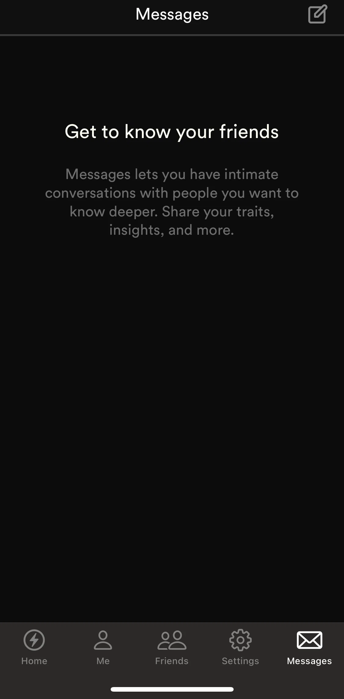Dimensional Screen screen in the Messages flow