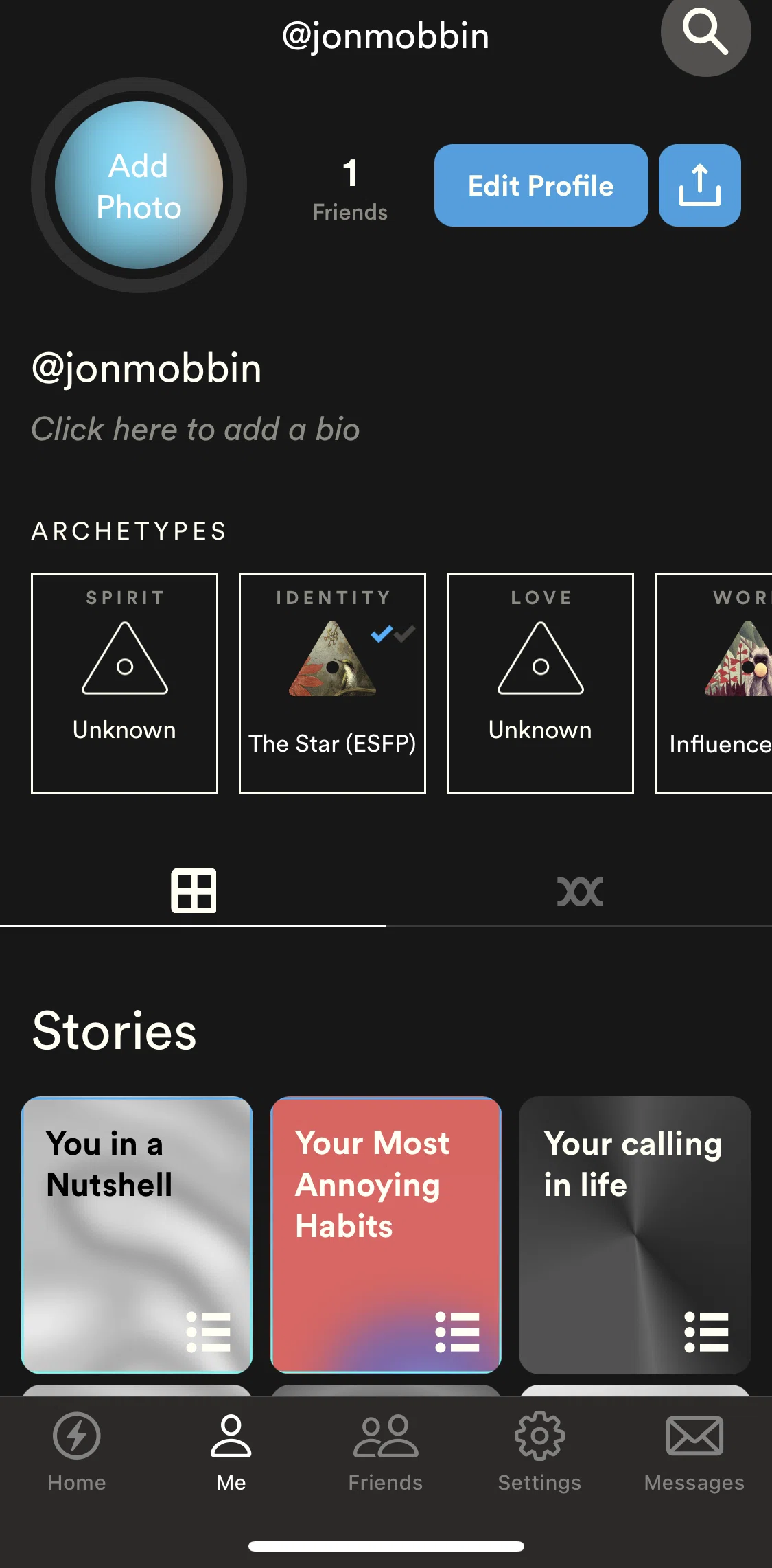 Dimensional Screen screen in the Sharing a story flow