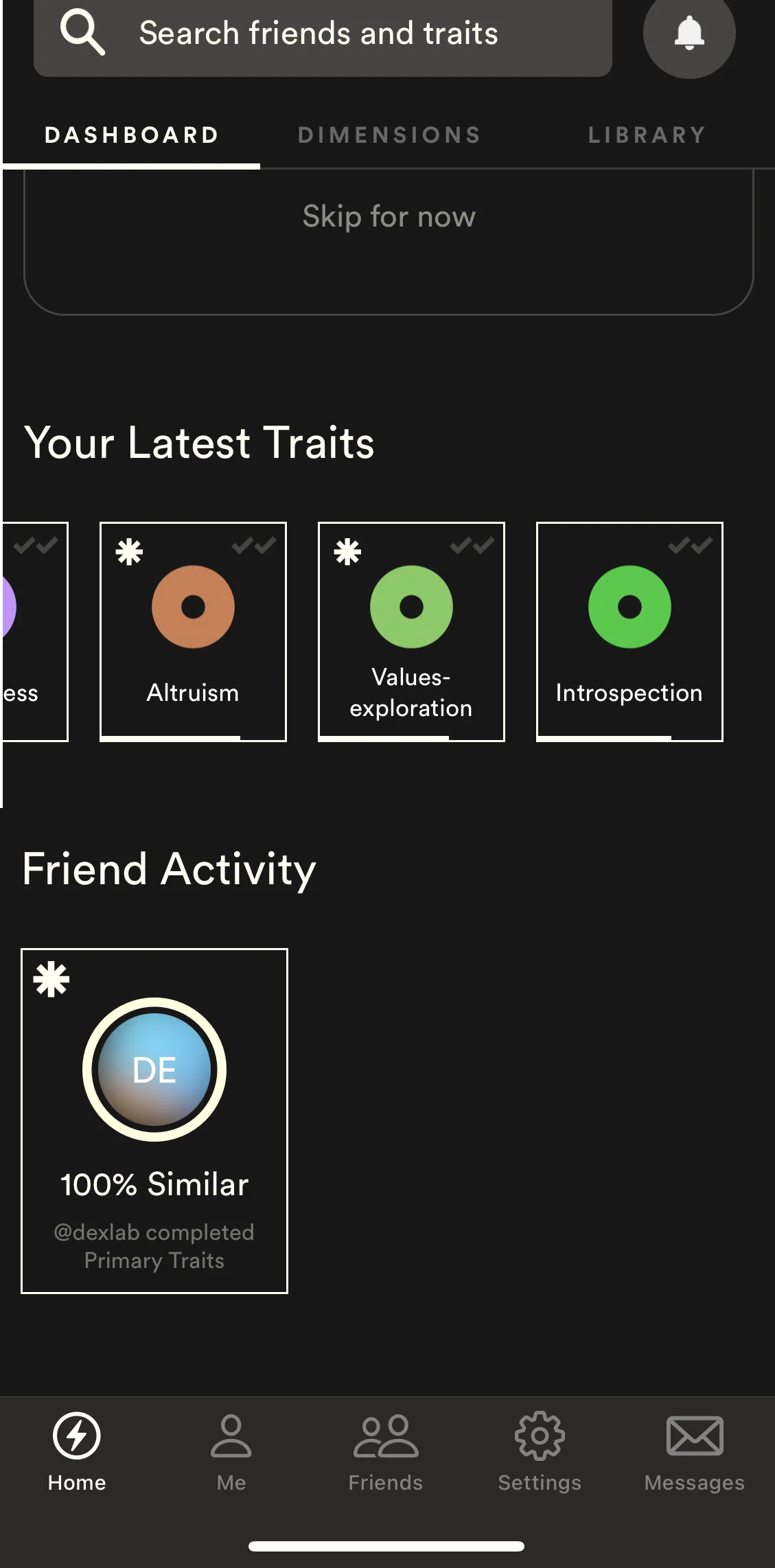 Dimensional Screen screen in the Trait detail flow