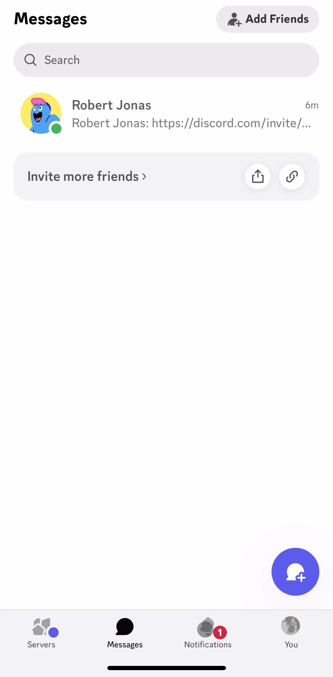 Discord Messages screen in the Accepting A Friend Request flow