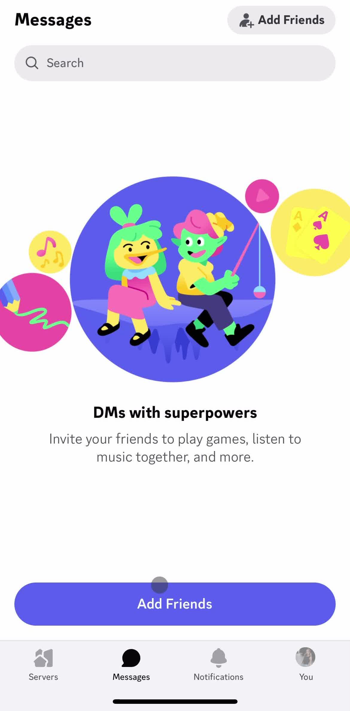 Discord Messages screen in the Adding A Friend flow