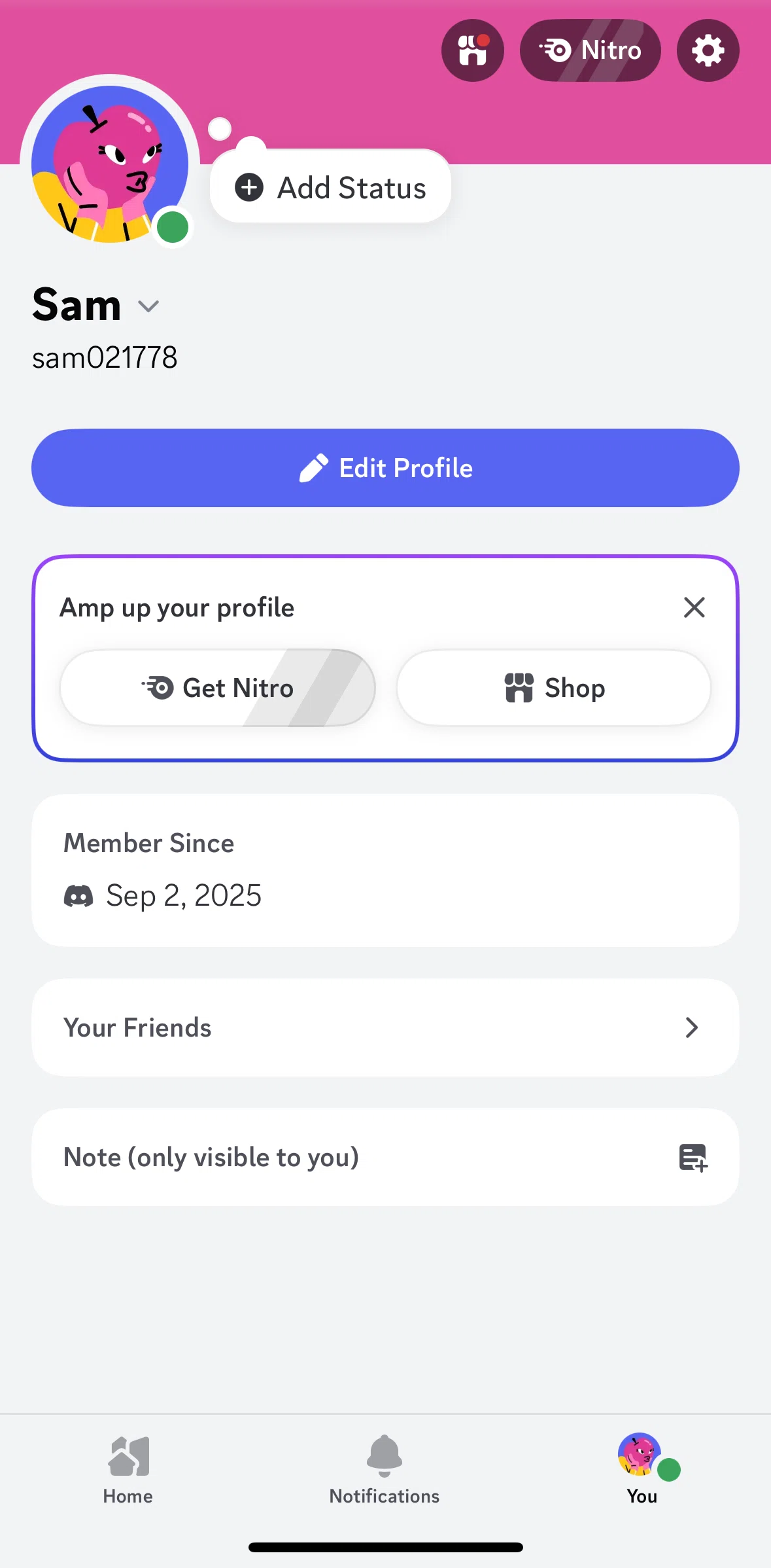 Discord Screen 1 screen in the Adding a note flow