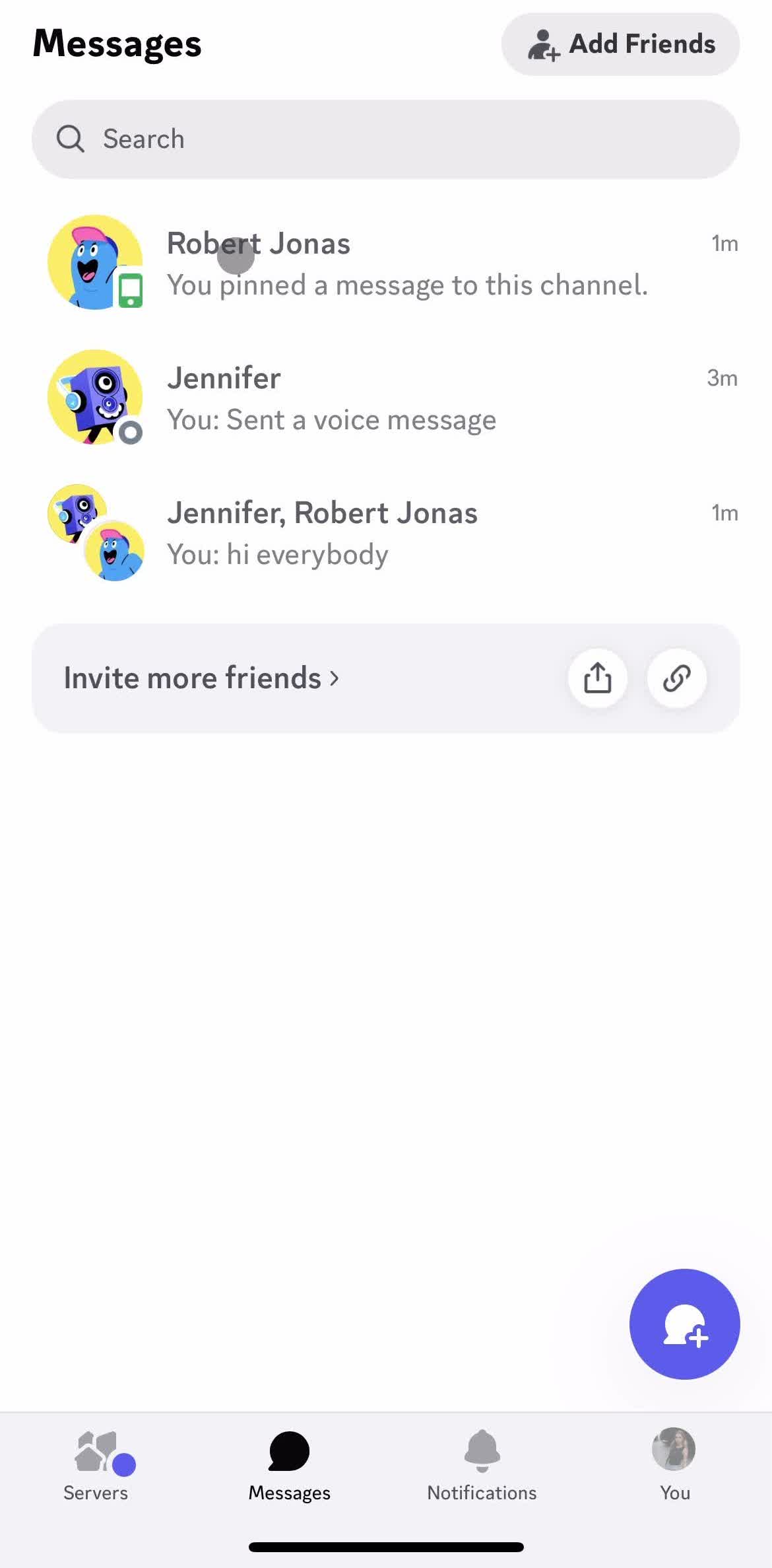 Discord Messages screen in the Adding To Favorites flow
