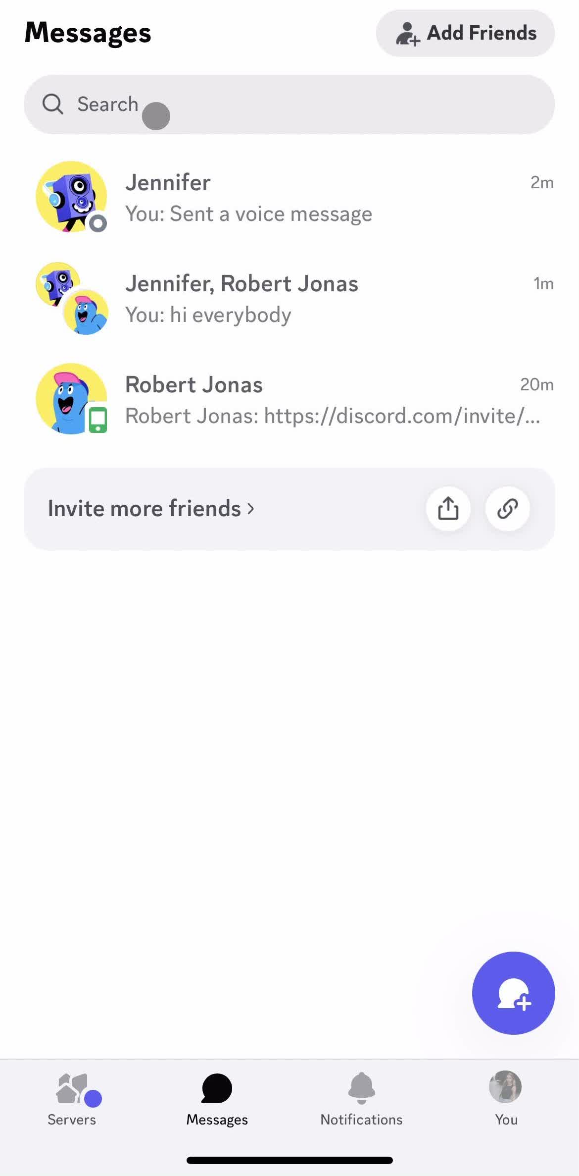 Discord Messages screen in the Blocking A User flow