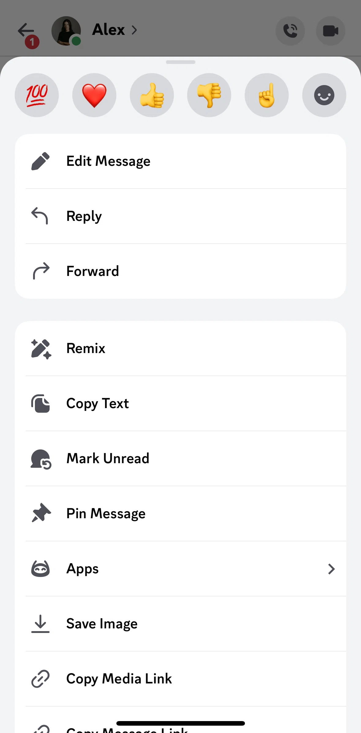 Discord Screen 1 screen in the Copying a message text flow