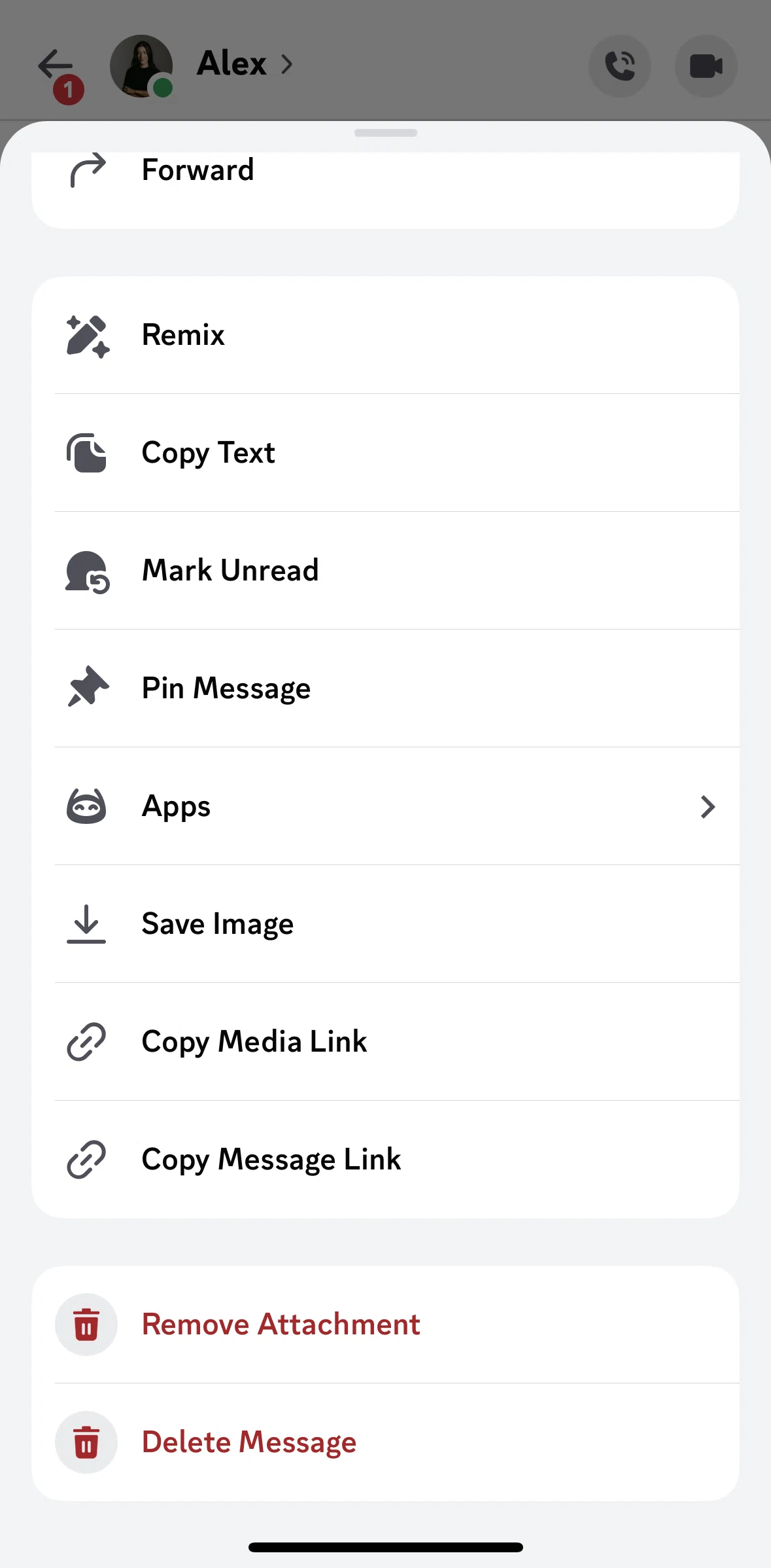 Discord Screen 1 screen in the Deleting a message flow