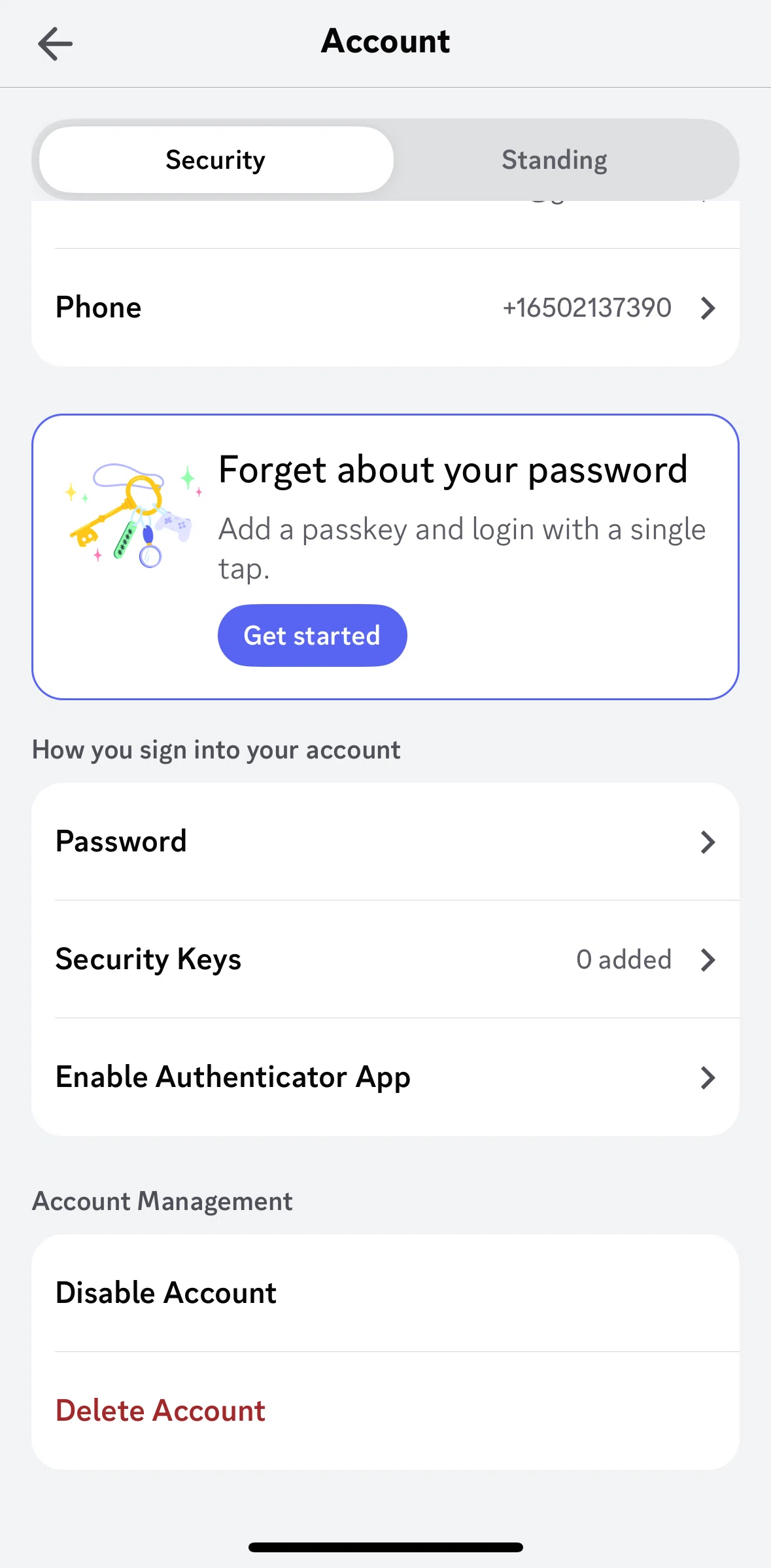 Discord Screen 1 screen in the Deleting account flow