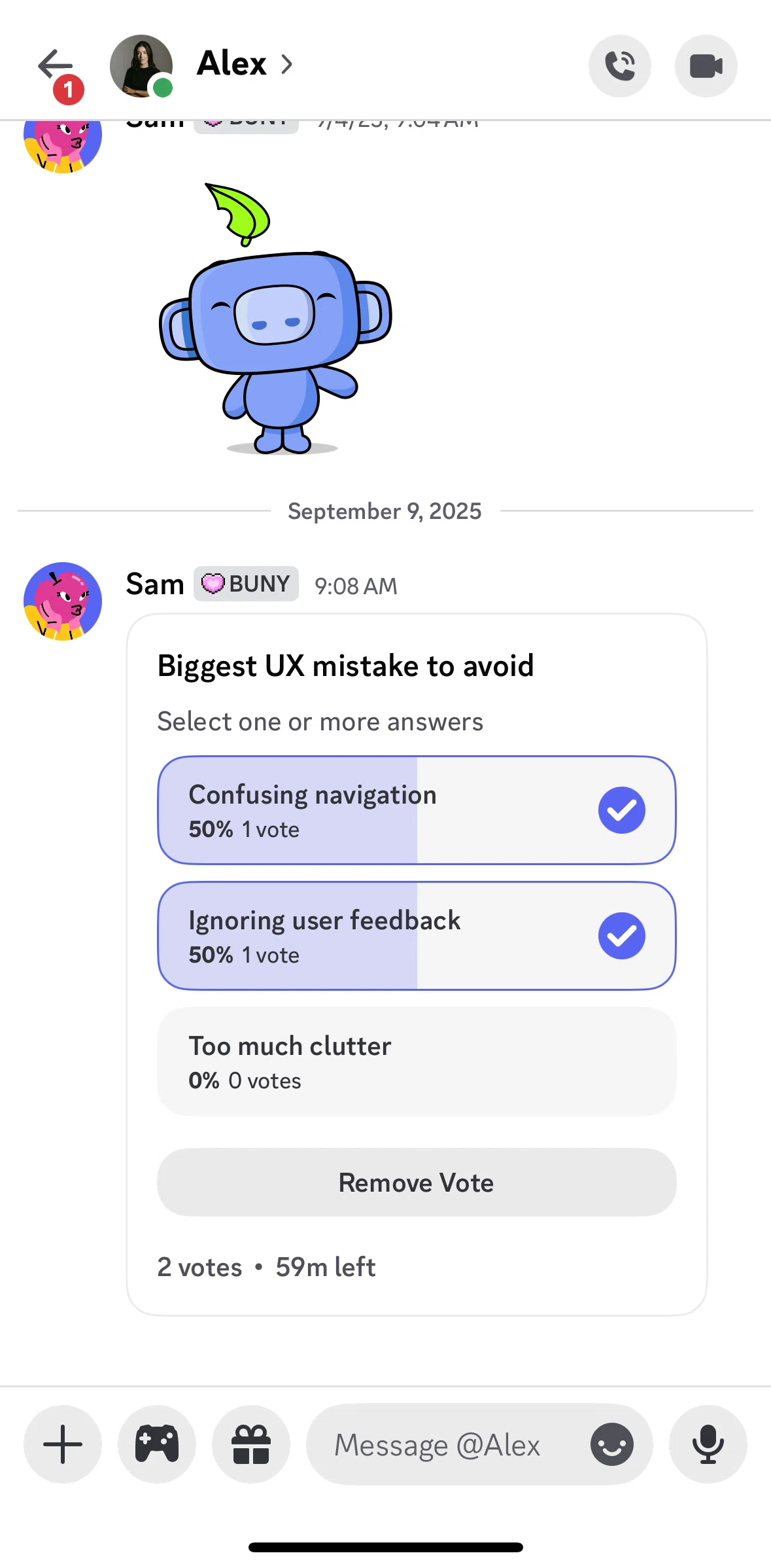 Discord Screen 1 screen in the Ending a poll flow