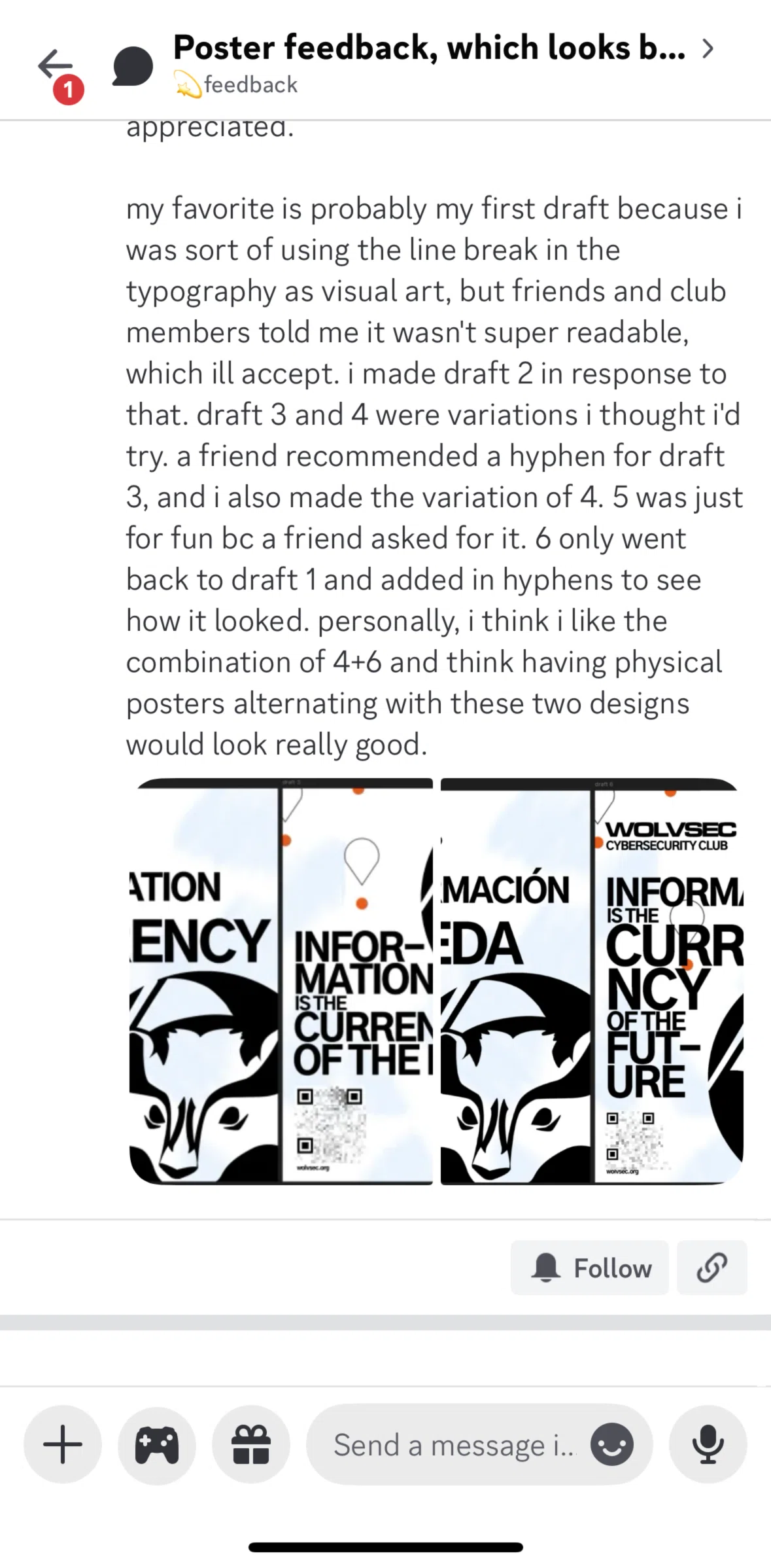Discord Screen 1 screen in the Following a post flow