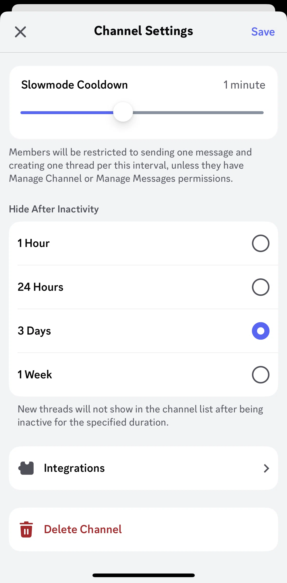 Discord Screen 1 screen in the Integrations flow