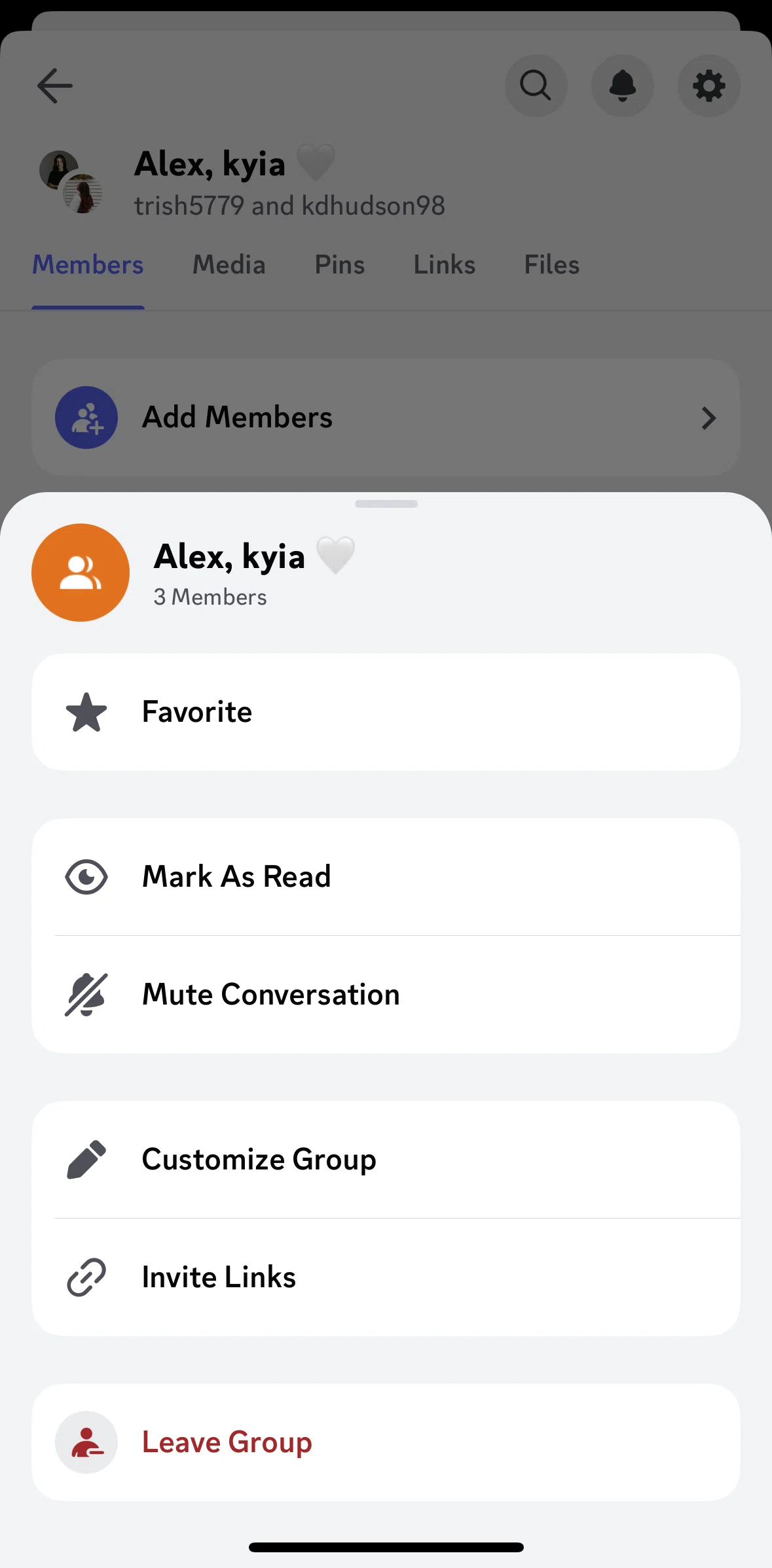 Discord Screen 1 screen in the Leaving a group flow