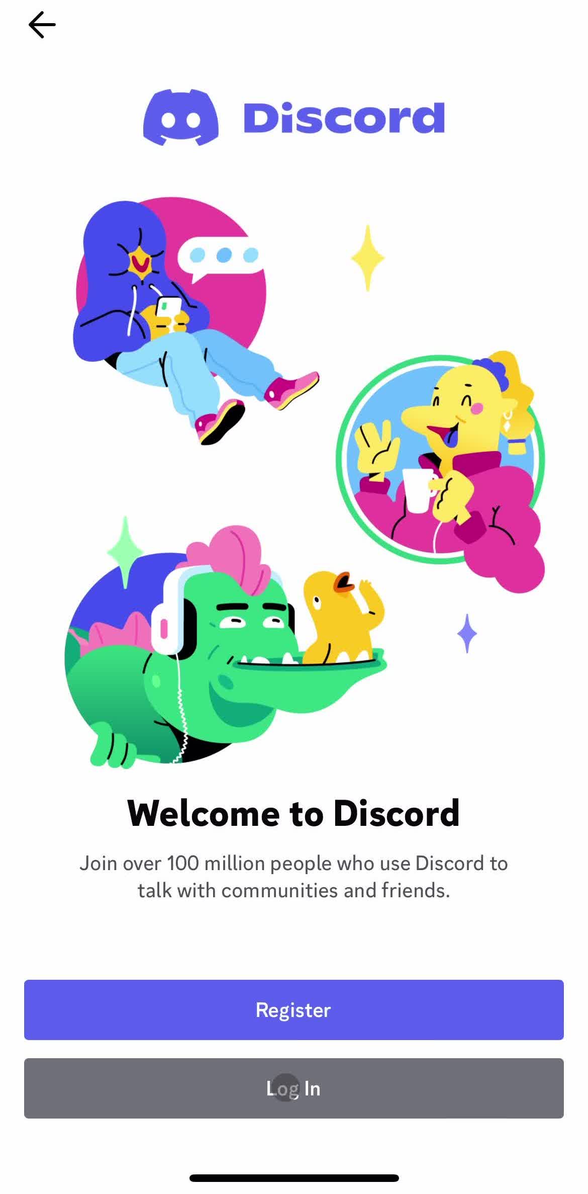Discord Get started screen in the Logging In flow