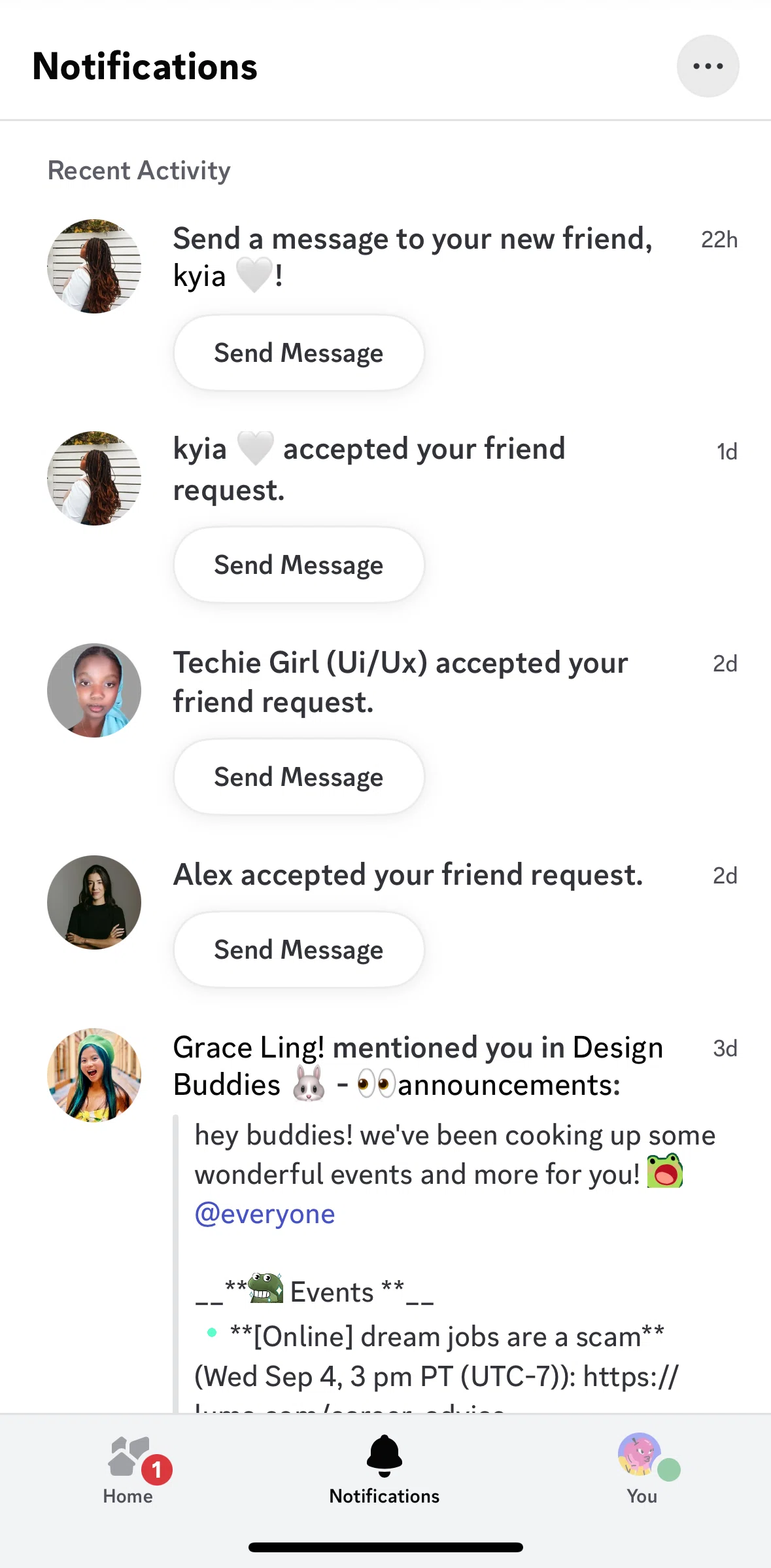 Discord Screen 1 screen in the Notification settings flow