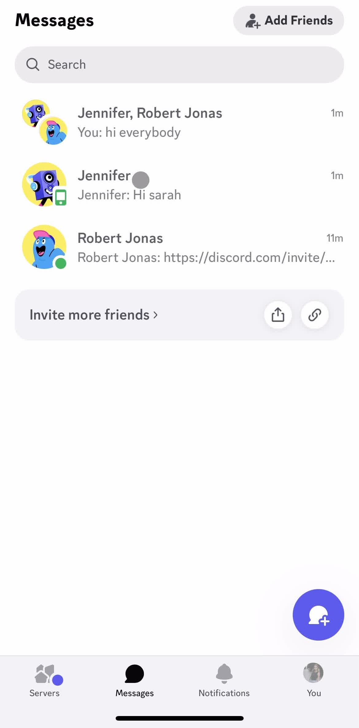 Discord Messages screen in the Pinning A Message flow