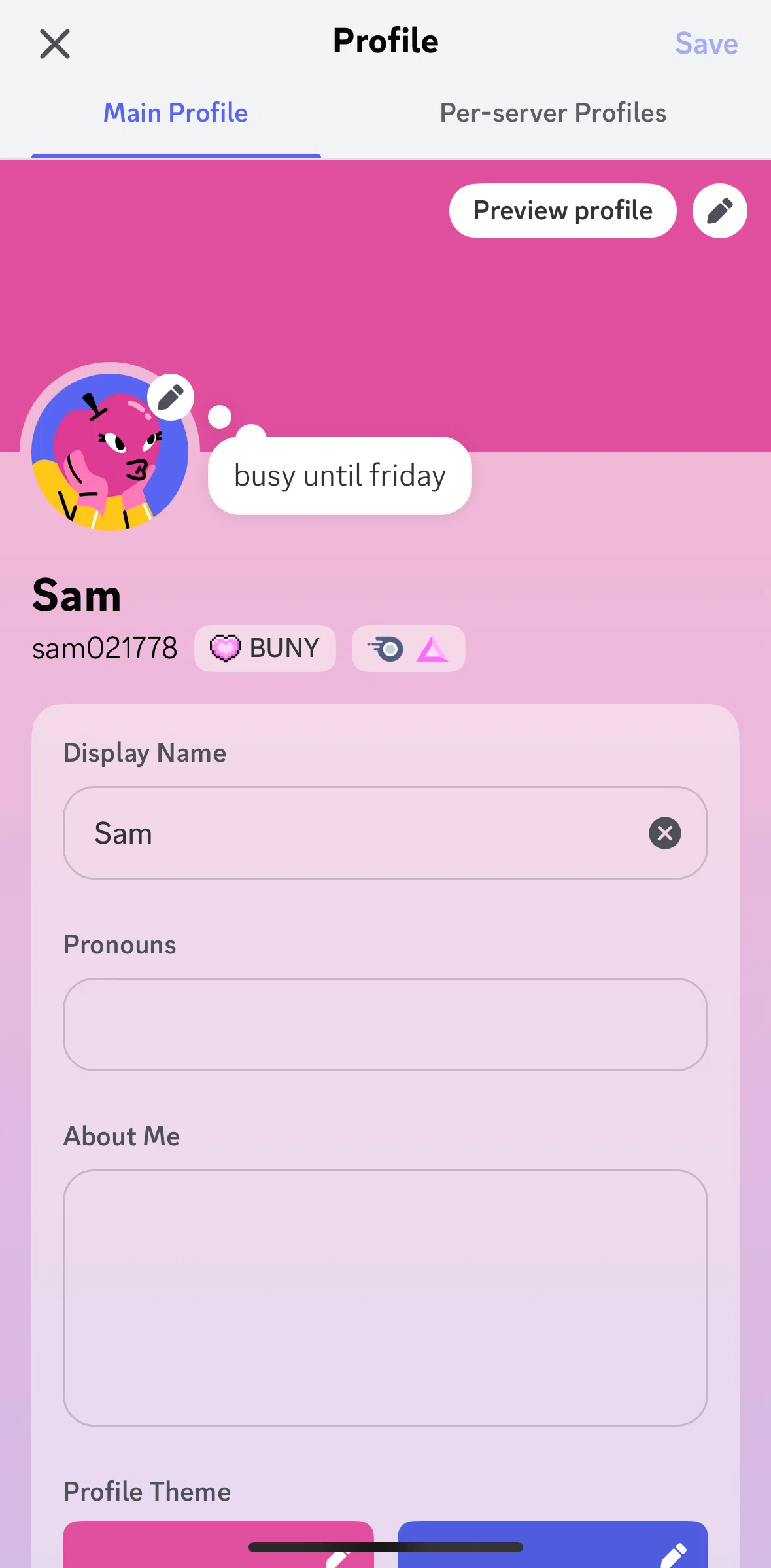 Discord Screen 1 screen in the Preview profile flow