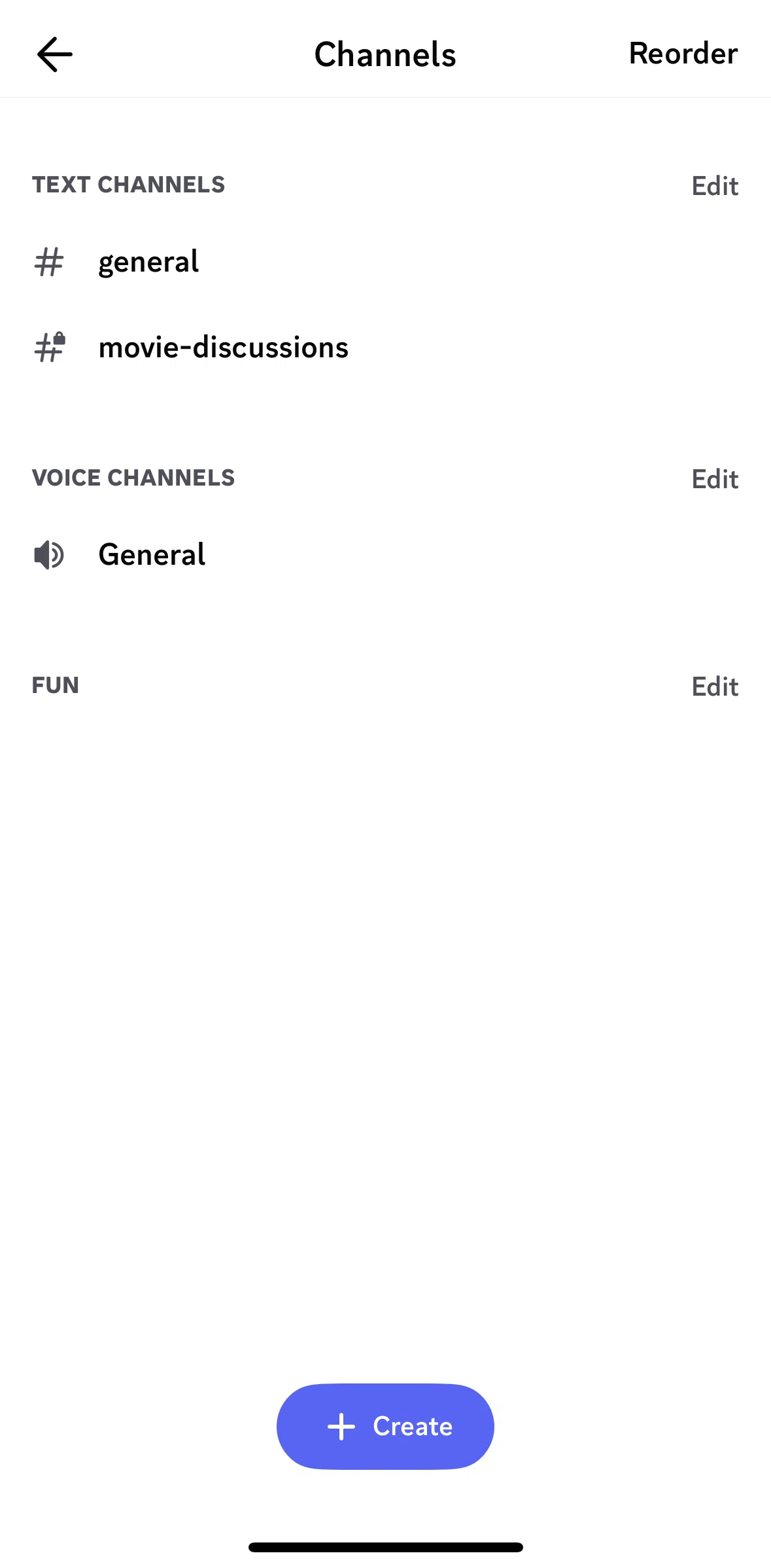 Discord Screen 1 screen in the Reordering channels flow