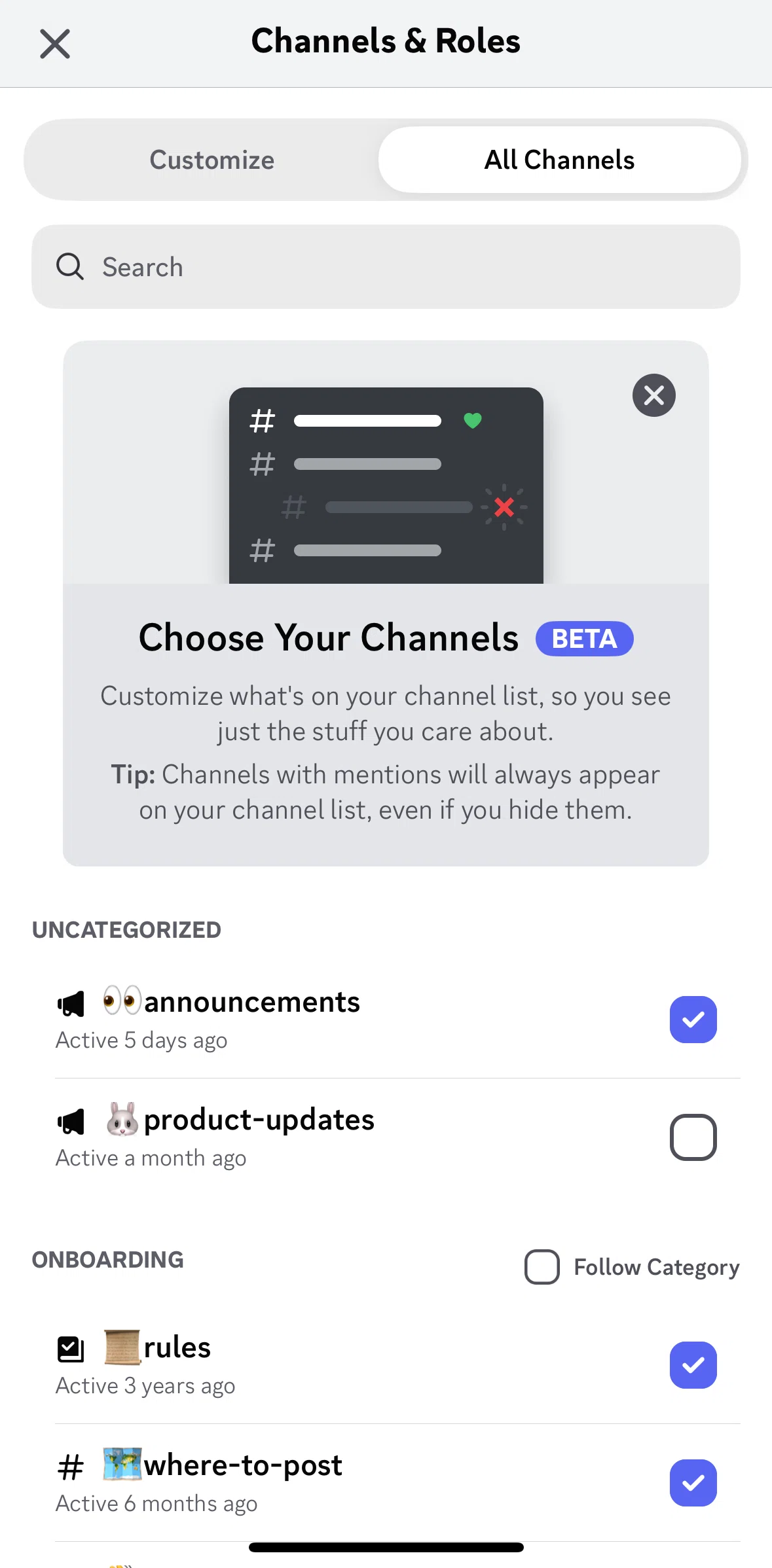 Discord Screen 1 screen in the Searching a channel flow