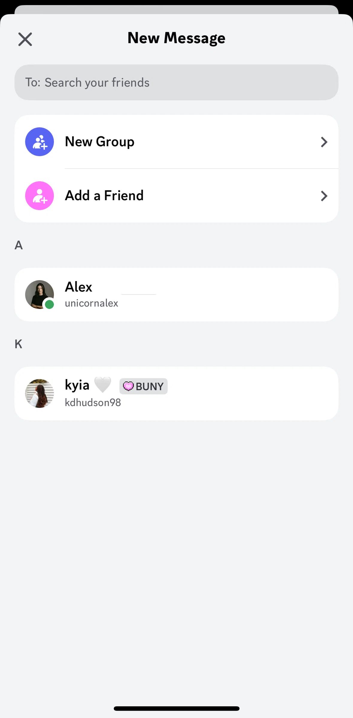 Discord Screen 1 screen in the Searching a friend flow