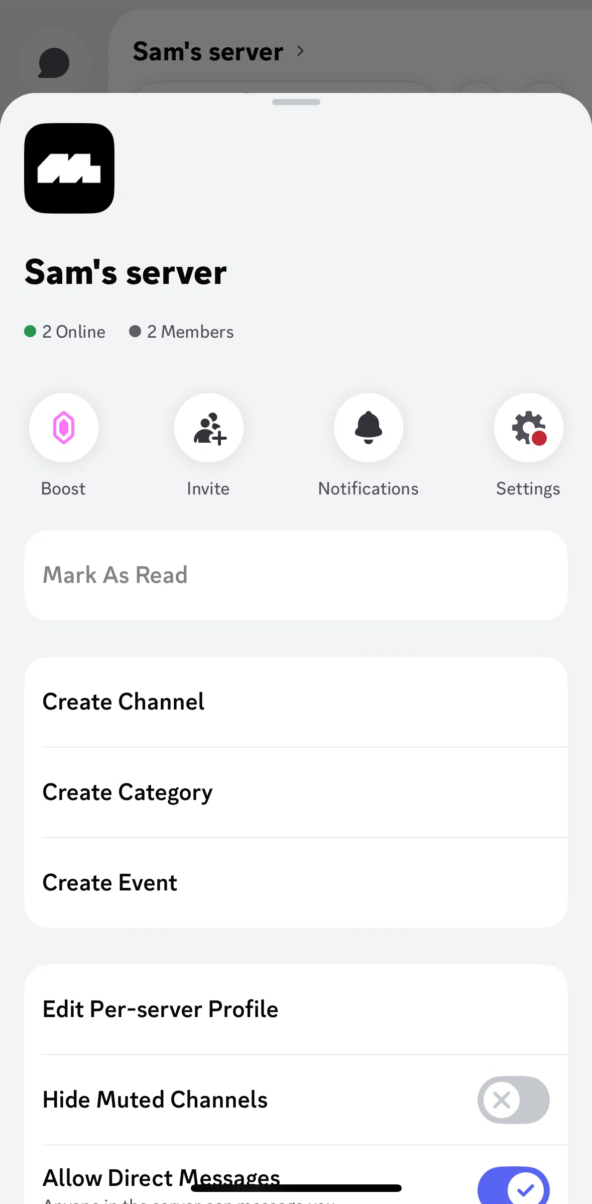 Discord Screen 1 screen in the Server settings flow