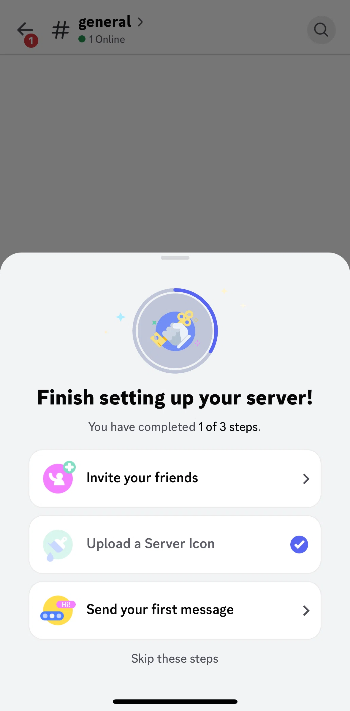 Discord Screen 1 screen in the Setting up a server flow