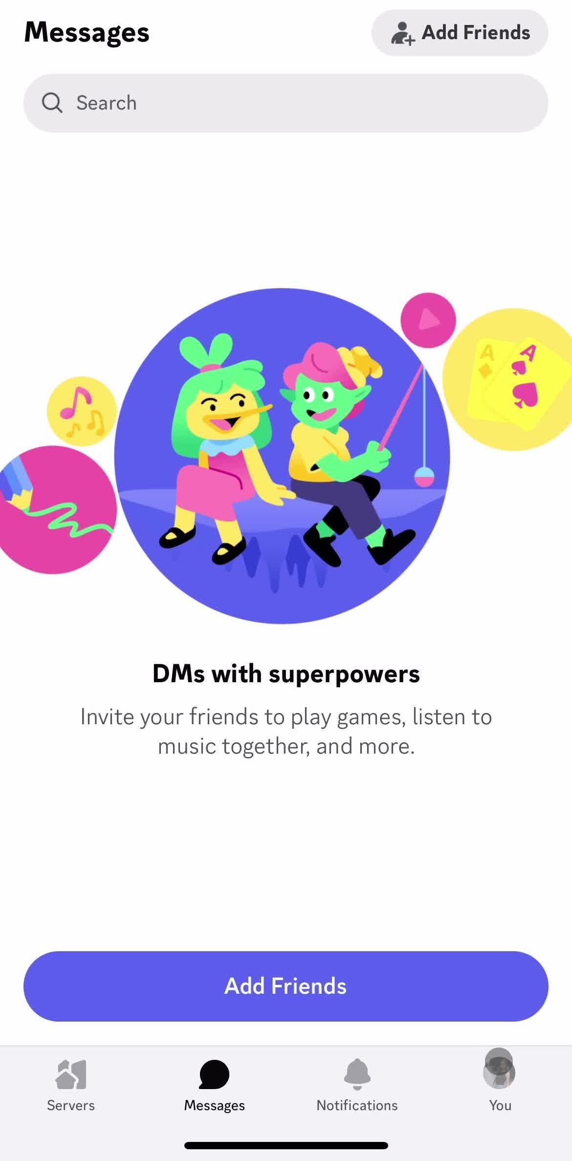 Discord Messages screen in the Settings flow
