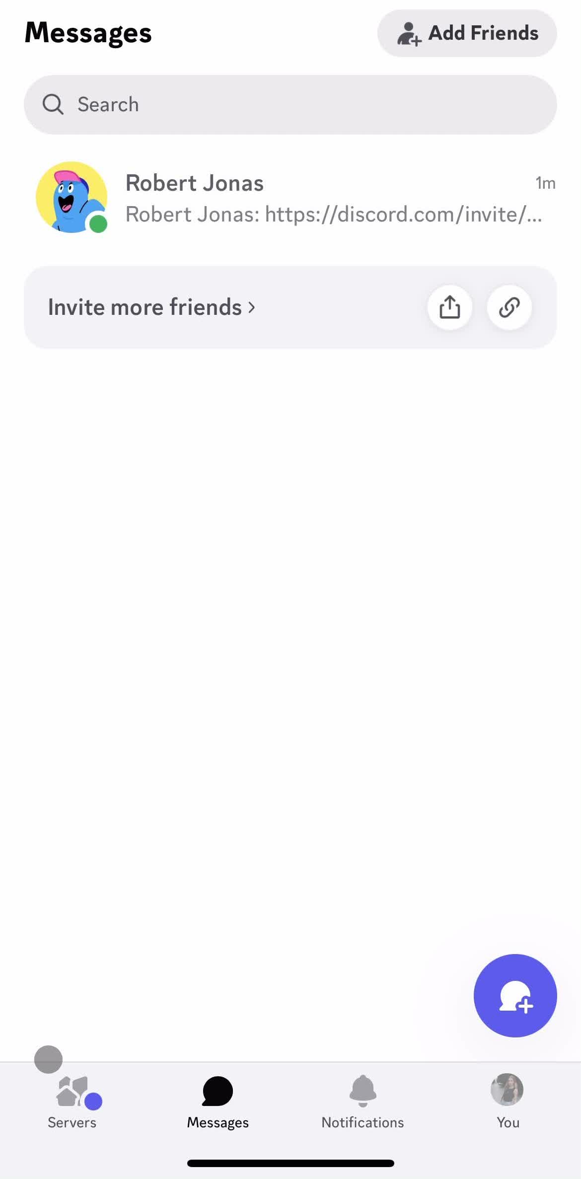 Discord Messages screen in the Sharing flow