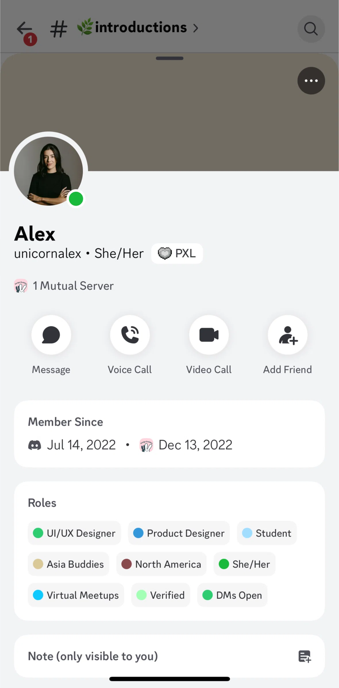 Discord Screen 1 screen in the View main profile flow