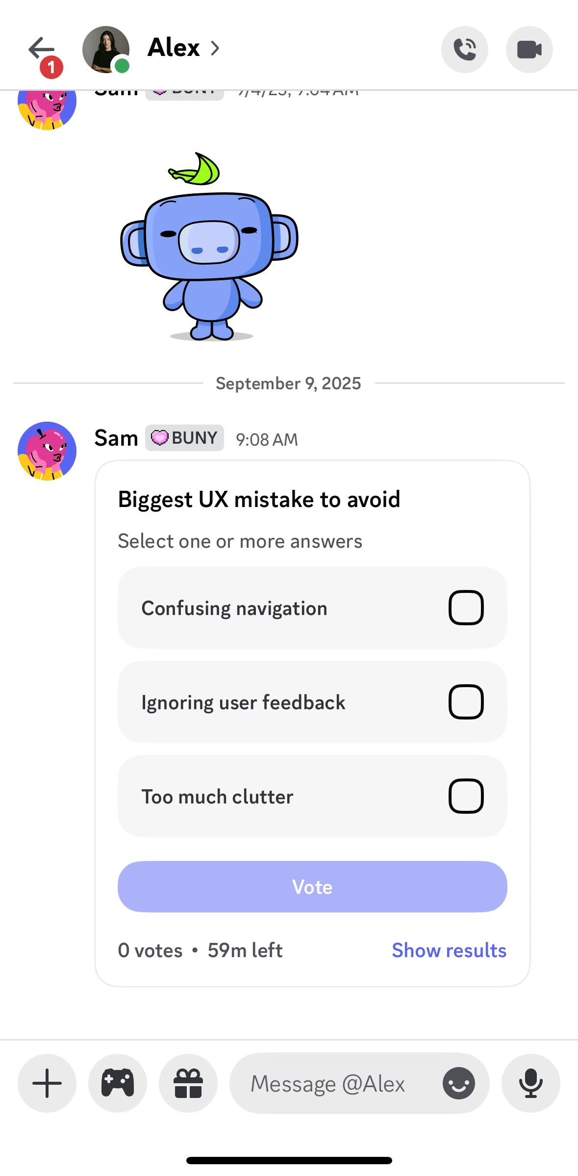 Discord Screen 1 screen in the Voting a poll flow
