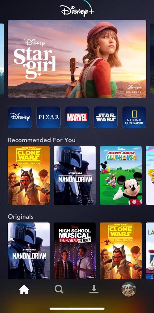 Disney Plus Home screen in the Saving flow