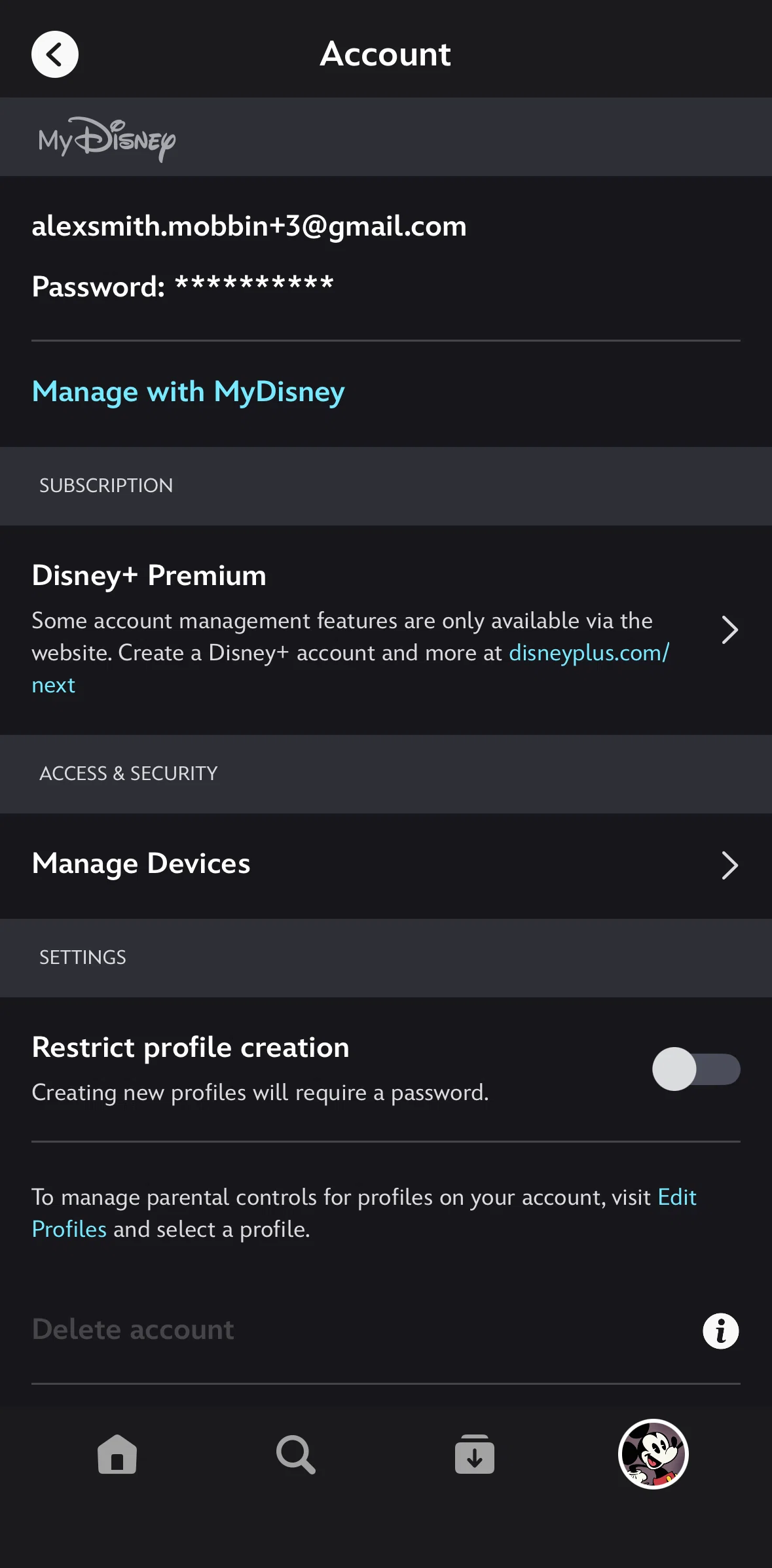 Disney+ Screen screen in the Changing password flow