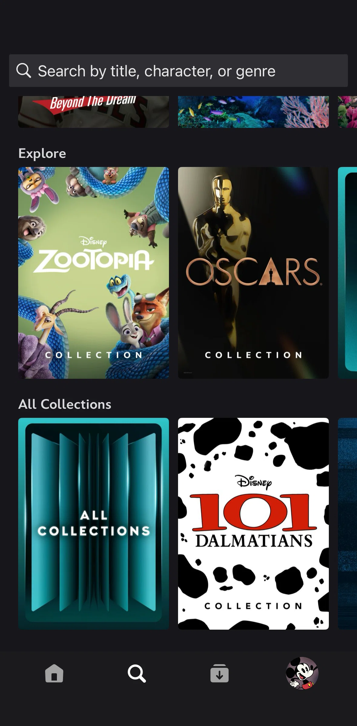 Disney+ Screen screen in the Collections flow