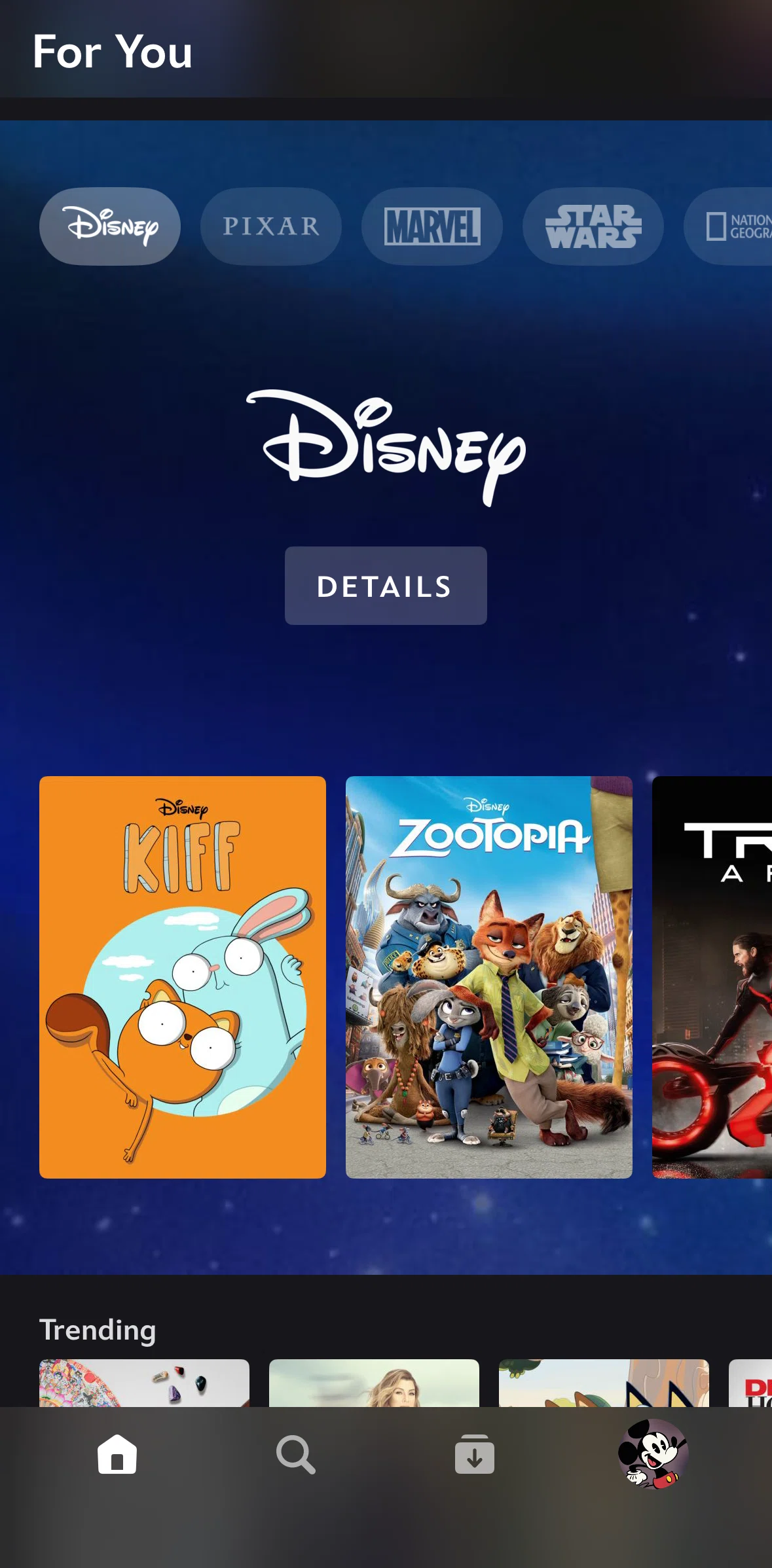 Disney+ Screen screen in the Disney collection detail flow