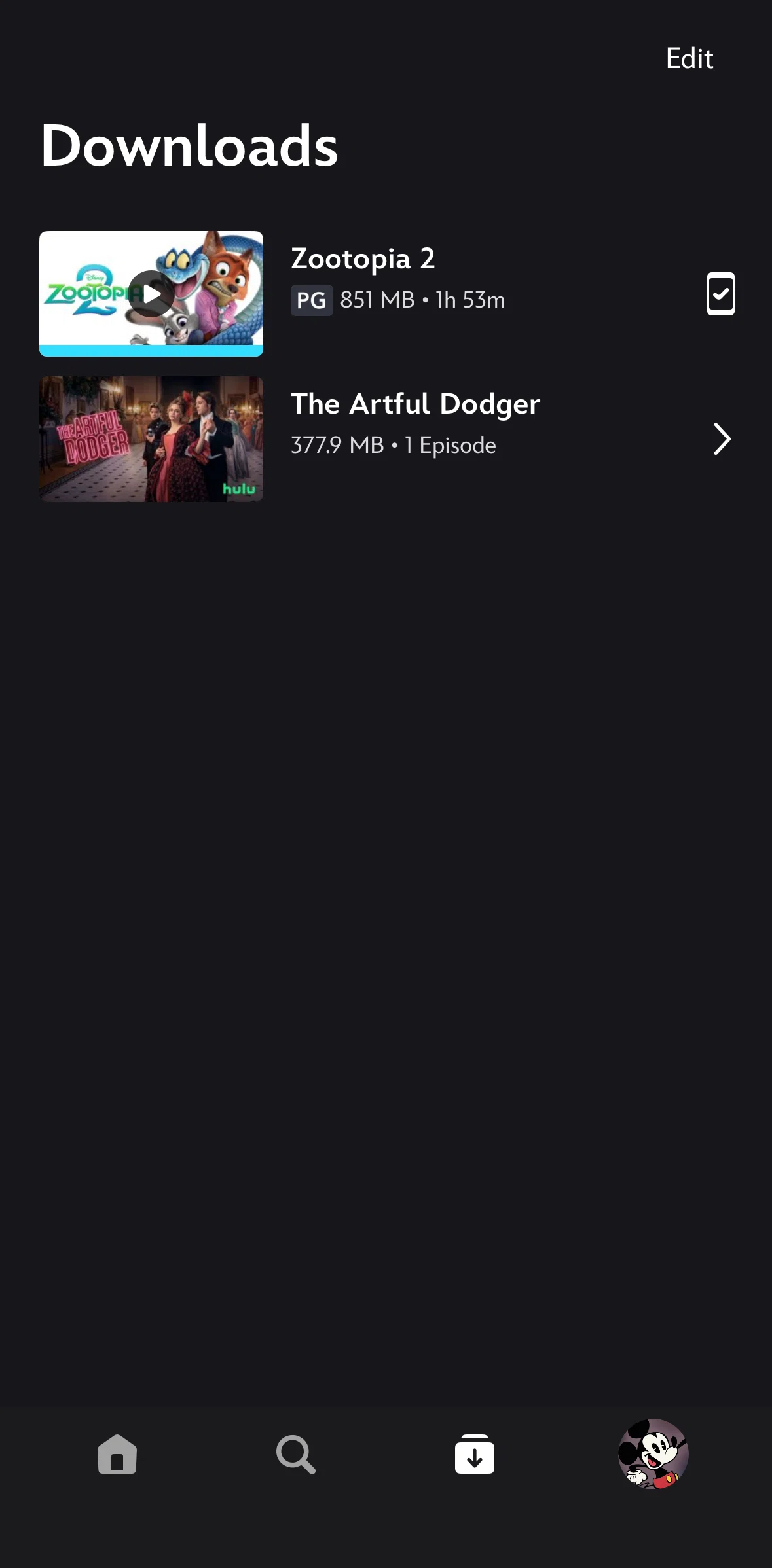Disney+ Screen screen in the Download (series) flow